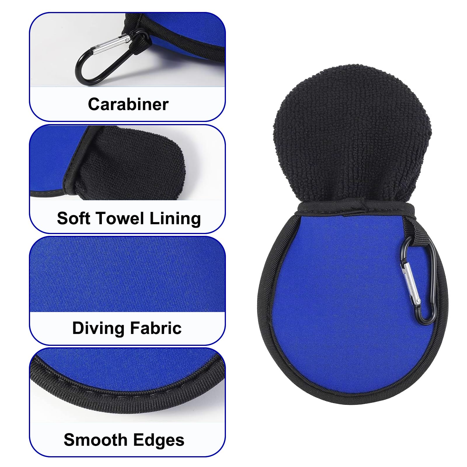 FUZVOL 2 PCS Golf Ball Cleaner Pouch Waterproof Golf Accesorries Washer Pocket with Carabiner Golf Ball Cleaner Bag Accesorries Golf Ball Dry-Clean Pocket Golf Gifts for Men(Blue+Blcak) - Image 4