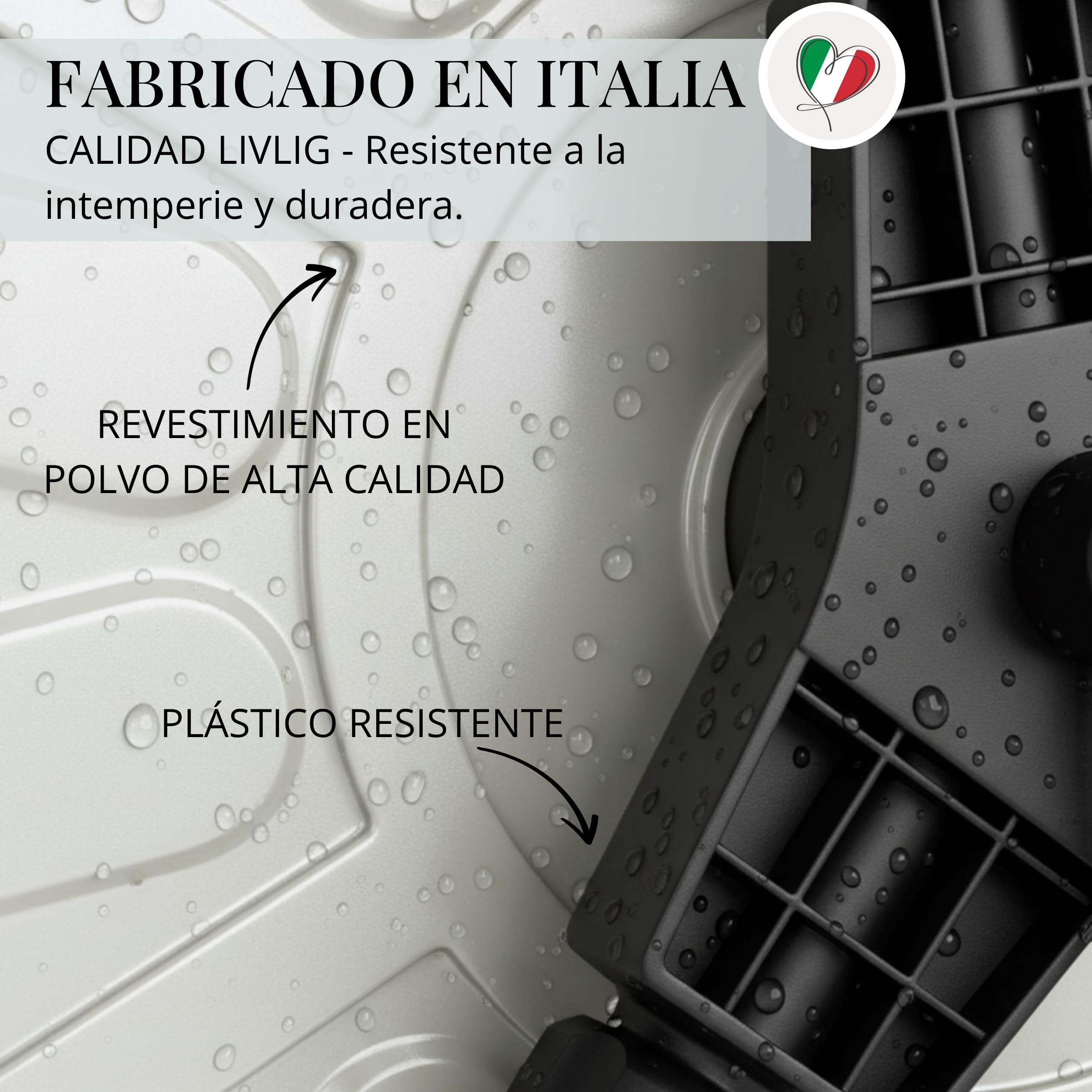 Livlig53 LIVLIG - Carrete de manguera de metal con recubrimiento en polvo, fabricado en Italia, soporte para manguera de jardín de hasta 50 m, montaje en pared y suelo, Greige
