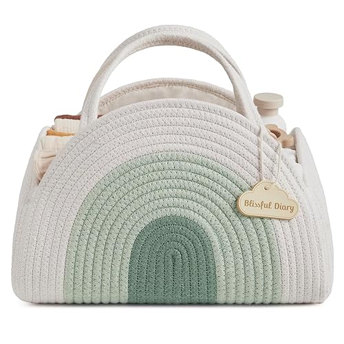 Miniatura 10 de Blissful Diary Organizador de Cestas de Pañales para Bebé, Cesta de Pañales de Cuerda de Algodón, Cesta de Almacenamiento Grande para Recién Nacidos