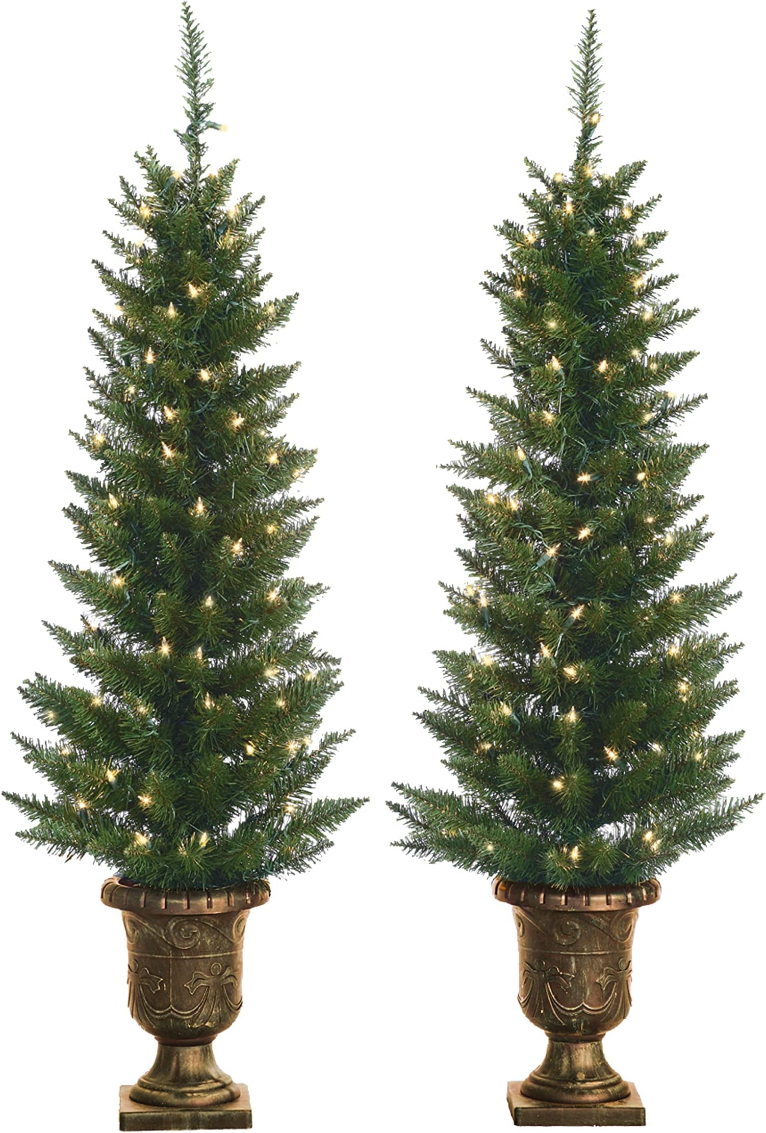 4-Foot Potted Cedar Pine Trees with 100 Clear Lights (Set of 2)
