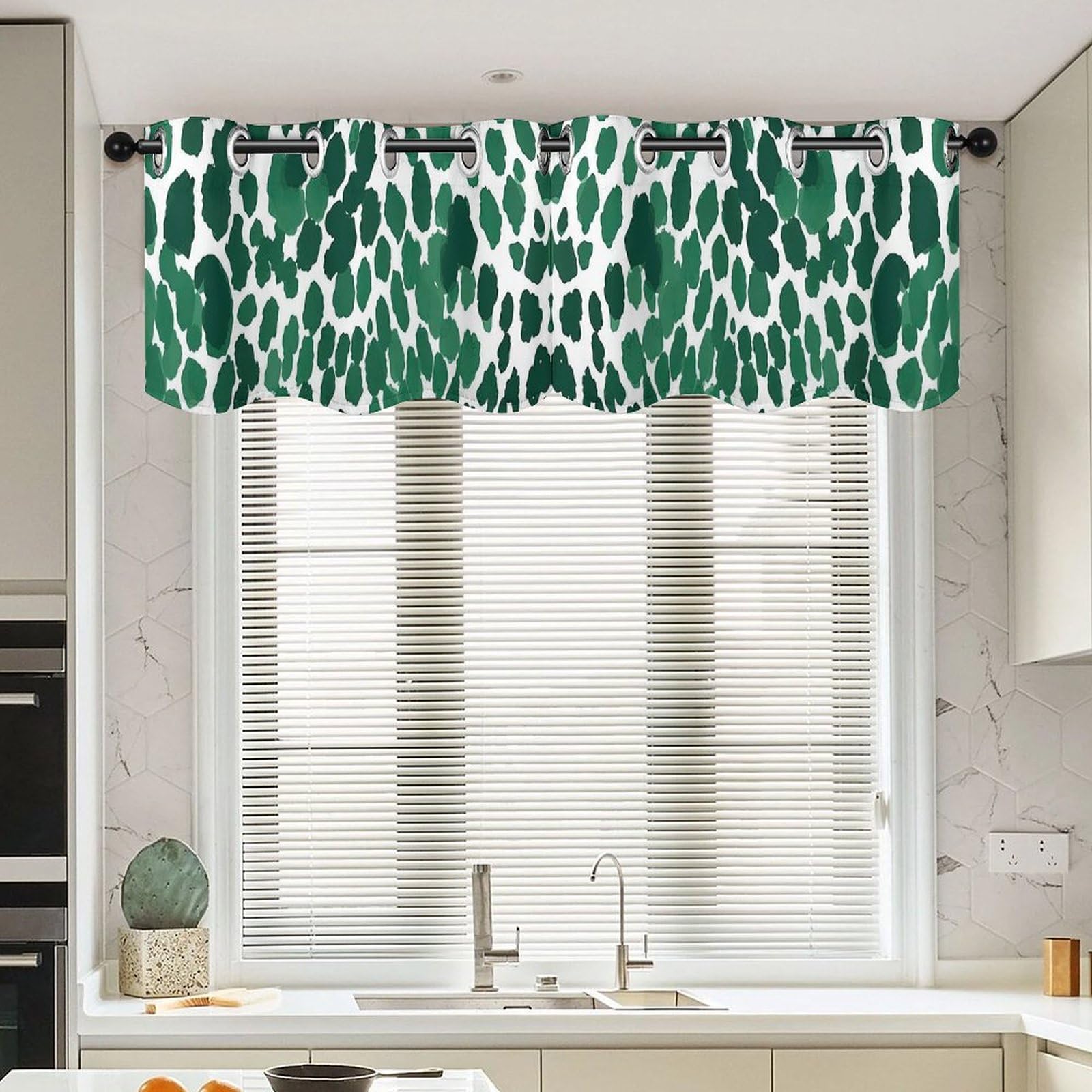 Cantonnières courtes ethniques motif léopard et pois vert graphite 2 pièces