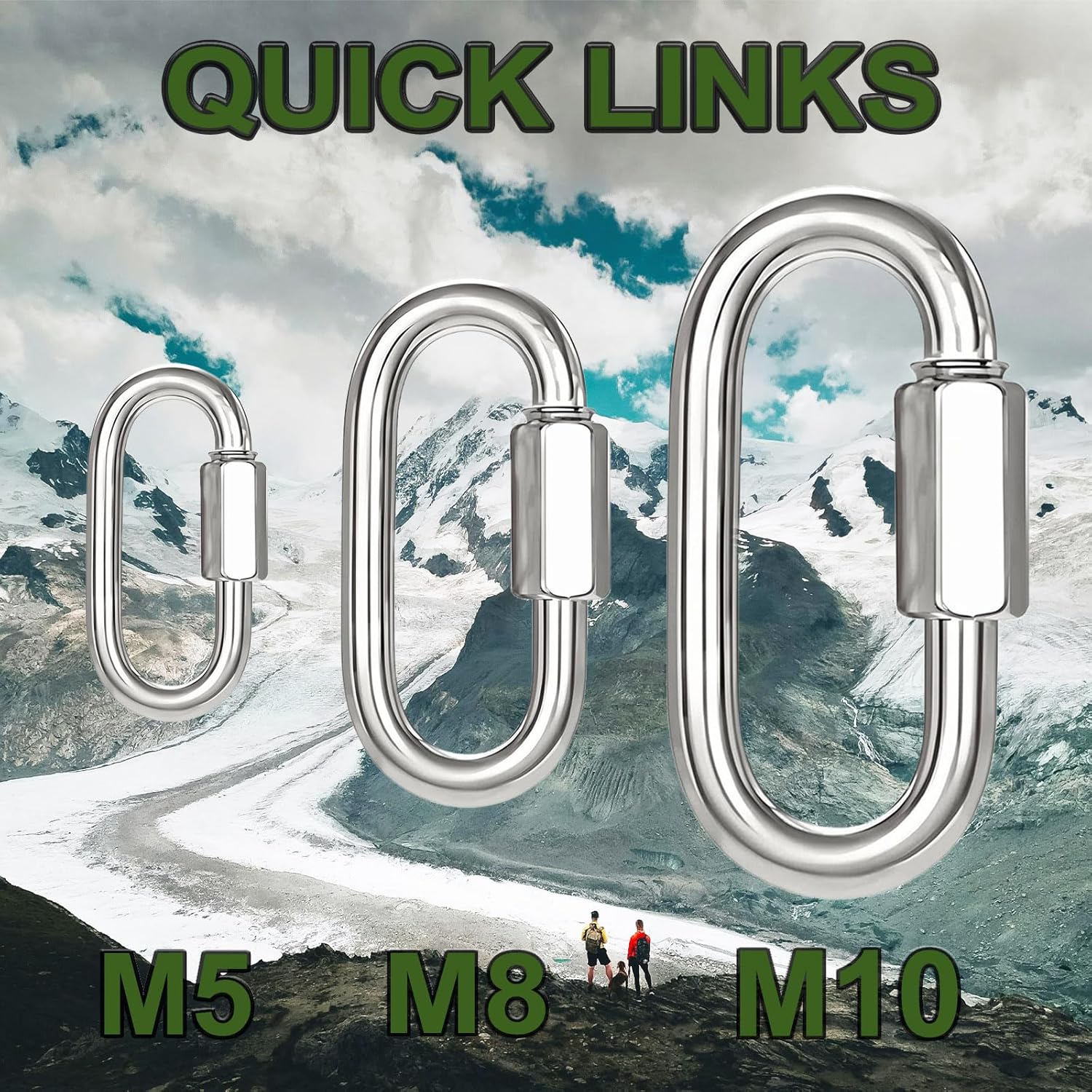 30PCS 3 Inches Chain Quick Links, M8 Galvanized Steel Thread Heavy Duty Carabiner Clips, 5/16" Locking Carabiners Connectors for Hammock, Camping, Pet Leash, Key Chain, Gym, 2000 Lbs Capacity - Image 6