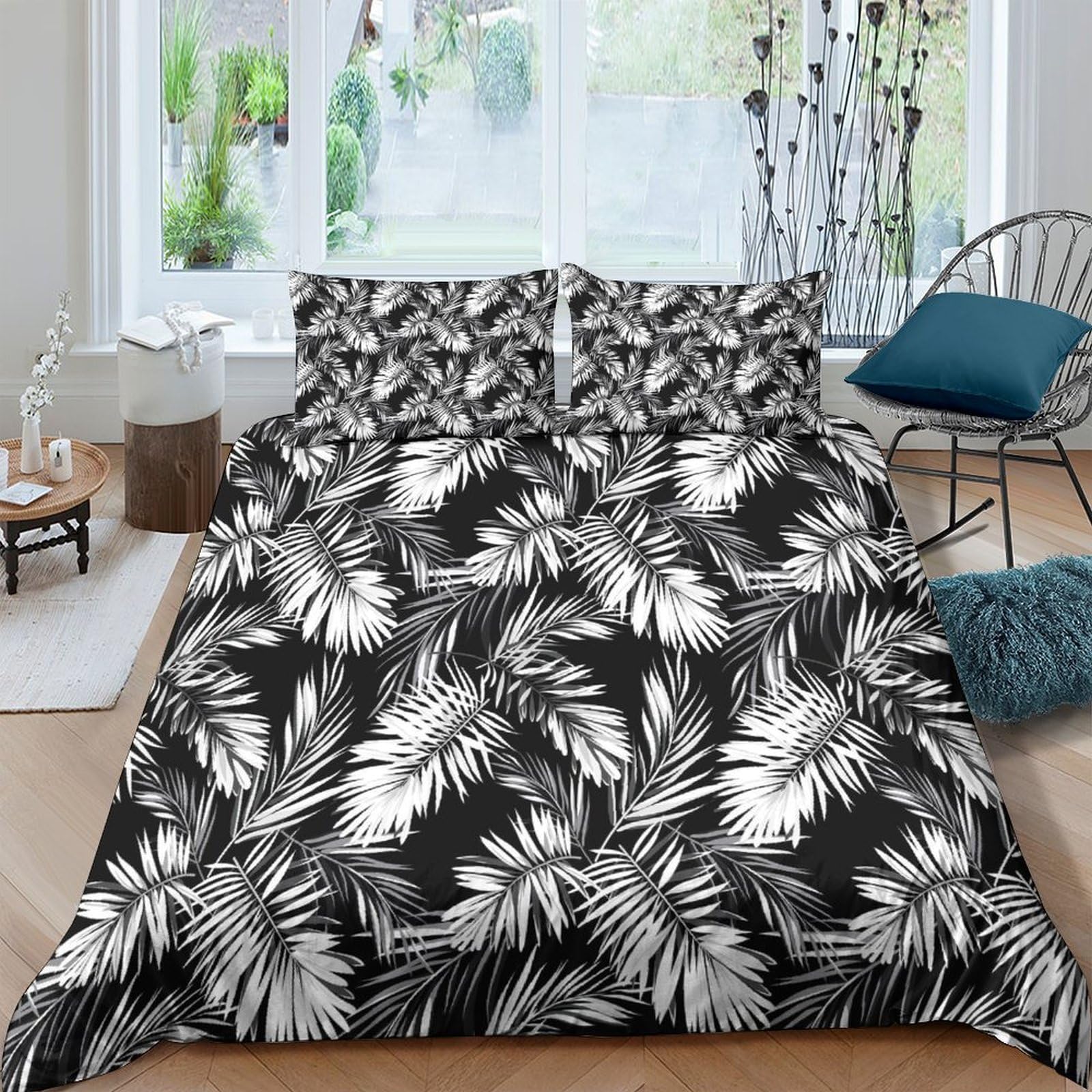 Ctjqhvkz Style-4 3D Printed Monochrome Palm Leaf Fitted Sheet Microfiber Soft Breathable Abstract Botanical Mattress Cover For Bedroom Guest Room Decor Single（135X200cm）
