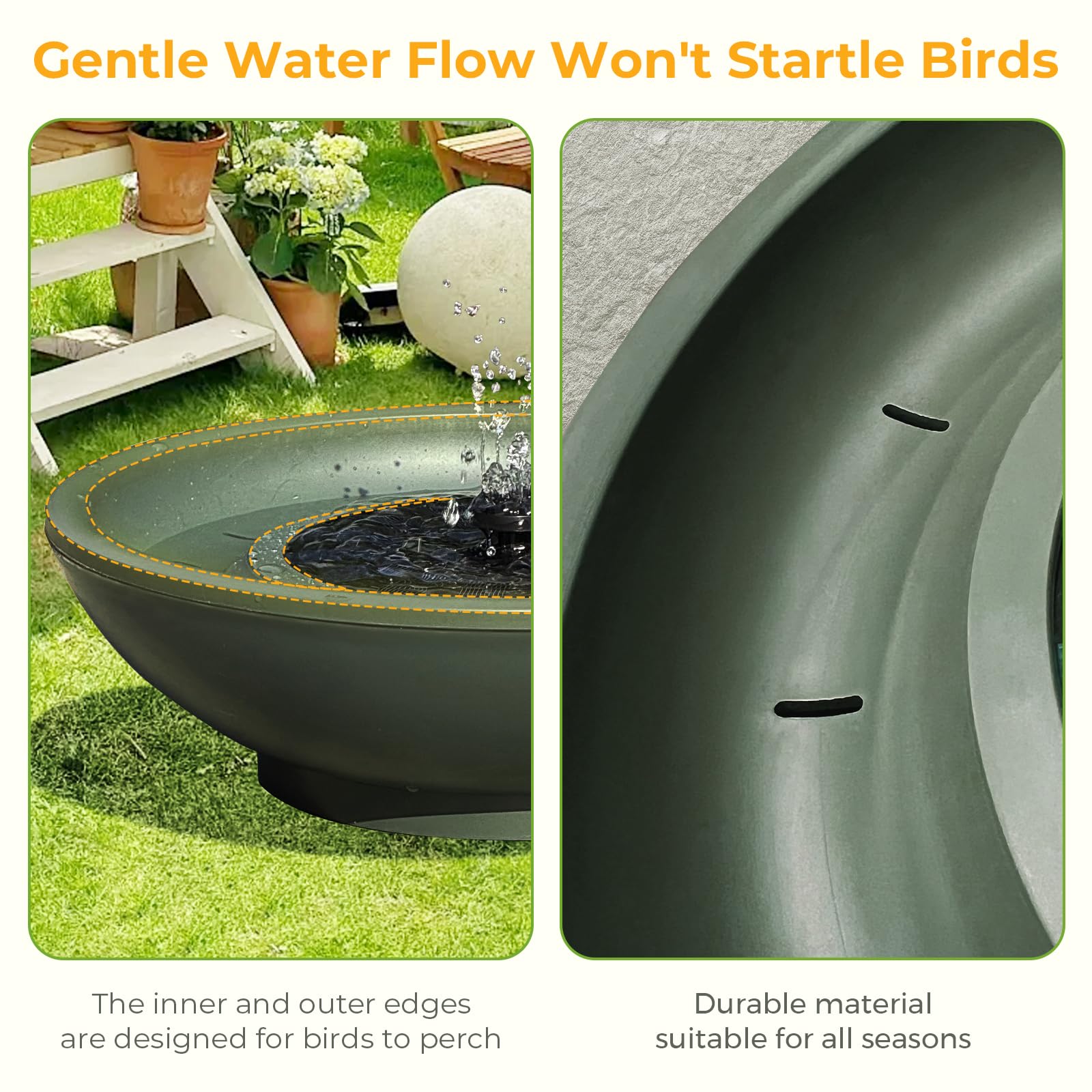 Fuente solar para pájaros para exteriores, 12.5 pulgadas, fuente verde para pájaros con 6 boquillas, cuenco independiente para jugar pájaros para jardín, patio, balcón, decoración de