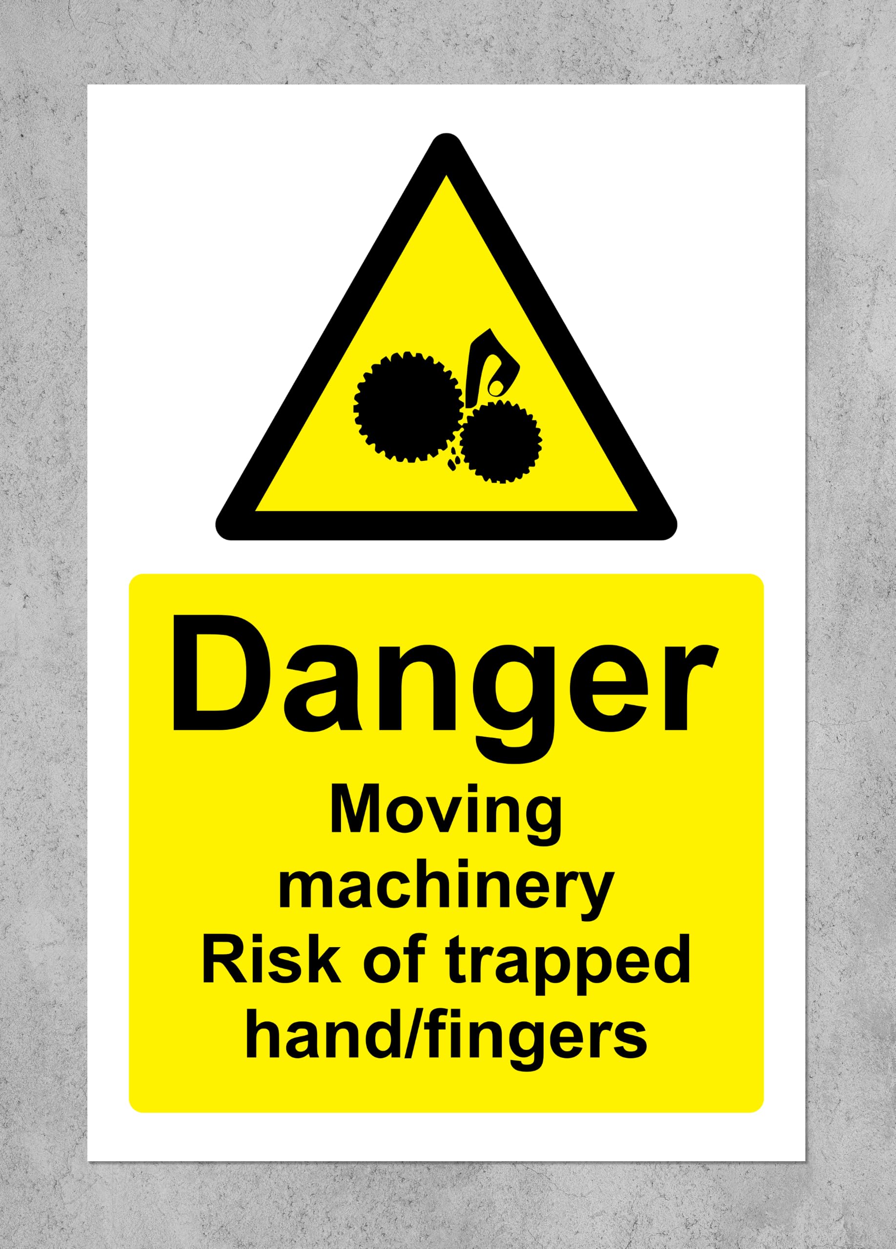 Warning Danger moving machinery risk of trapped hand fingers safety sign - 1.2mm Rigid plastic 400mm x 300mm