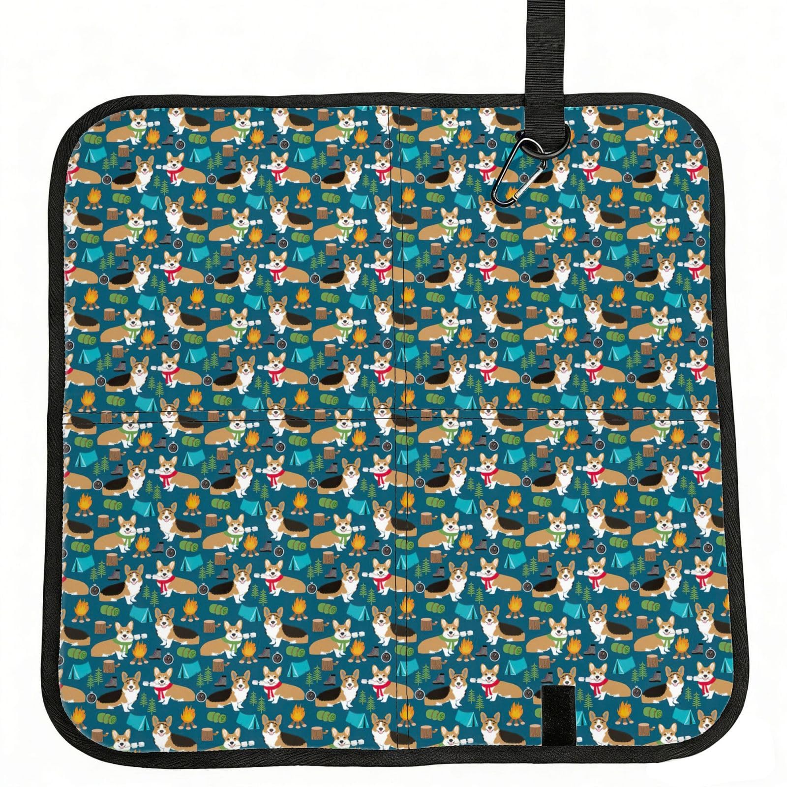 SDEGTHO Corgi Printed Foldable Seat Pad with Closure, Lightweight Cushion for Airplane Travel Camping