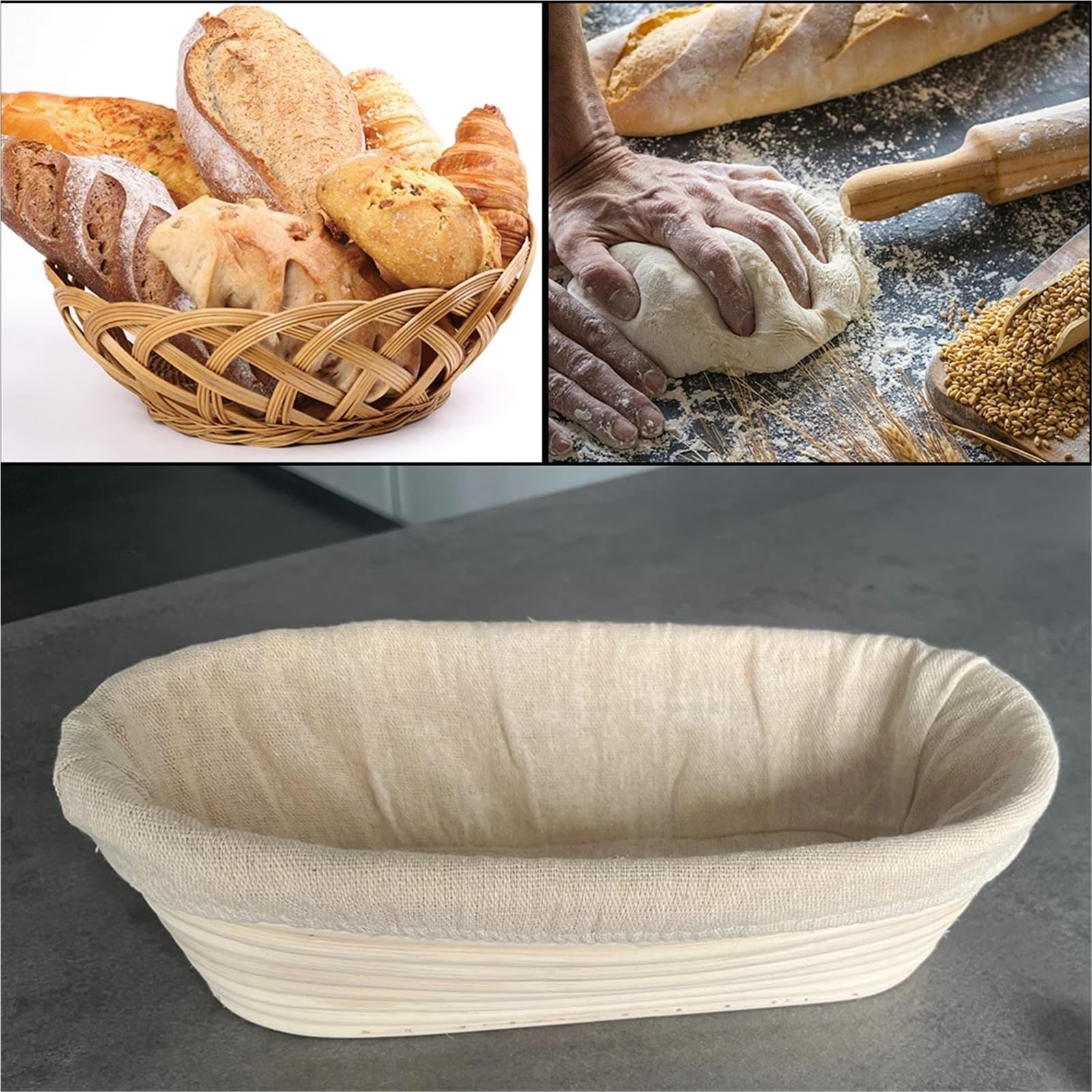 Kosz do proofingu chleba, Owalne rattanowe kosze do wyrastania chleba na zakwasie Banneton Wood Color Wiele rozmiarów(L)