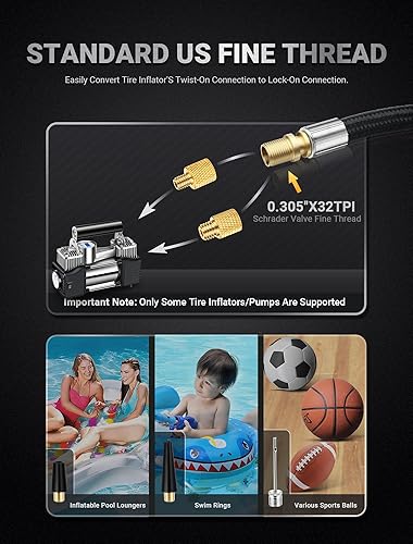 Miniatura 5 de Manguera de extensión de liberación de aire de 33 pulgadas, paquete de 7 mangueras de repuesto para inflador de neumáticos con adaptador de válvula