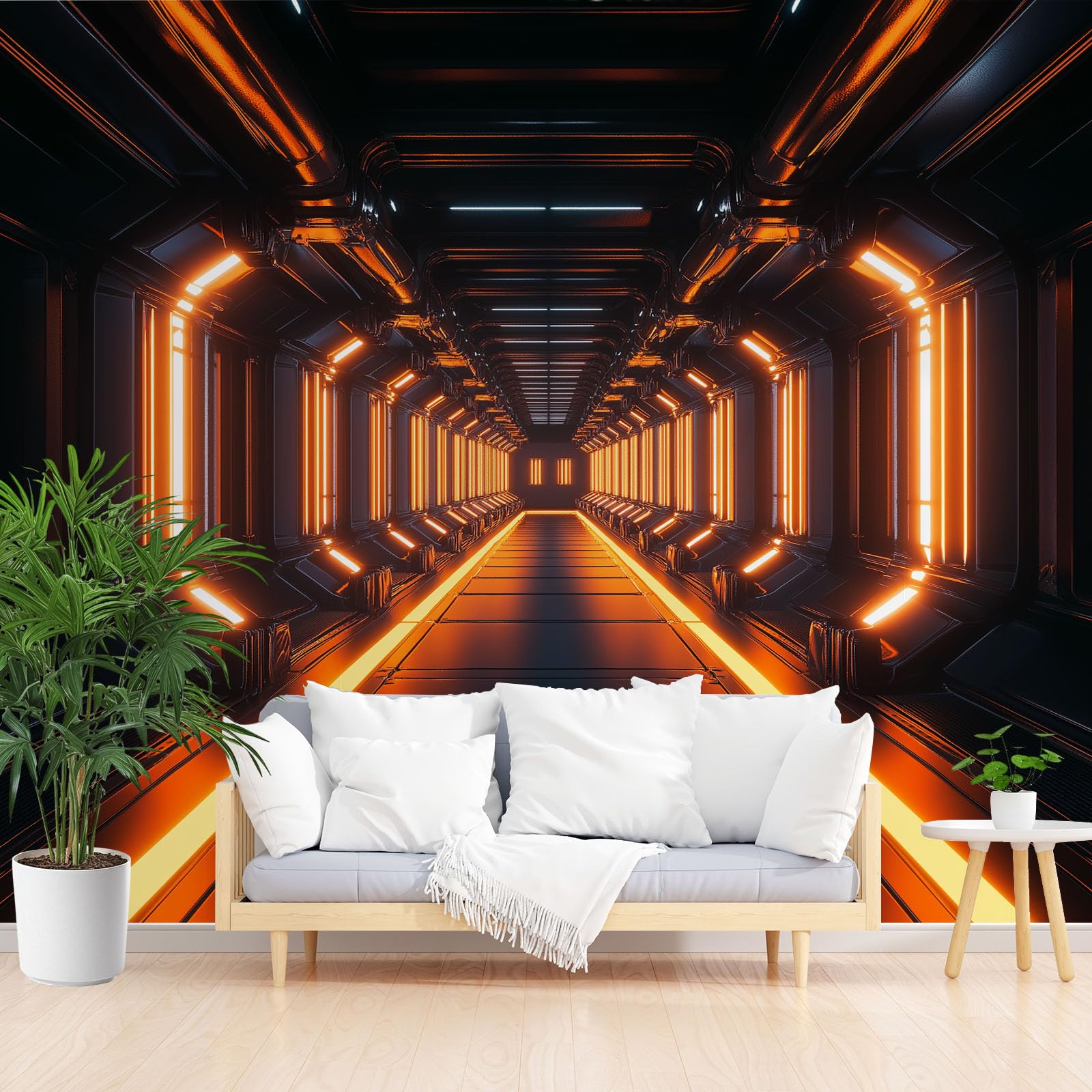 Papier peint intissé futuriste abstrait orange revêtement mural xxl haut de gamme