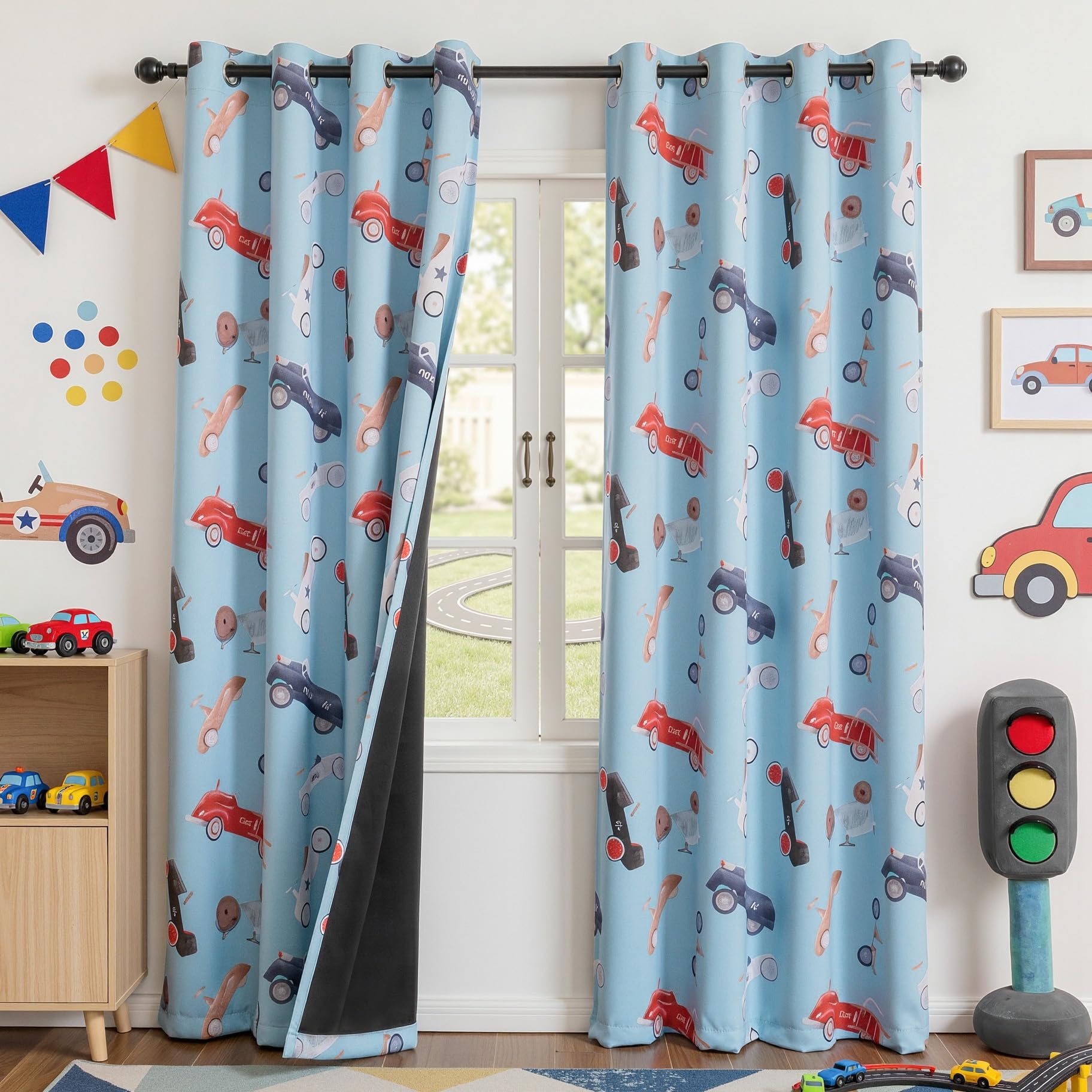 MYSKY HOME Blue Blackout Curtains 84 Inch Long for Boys Kids Room 2 Panels