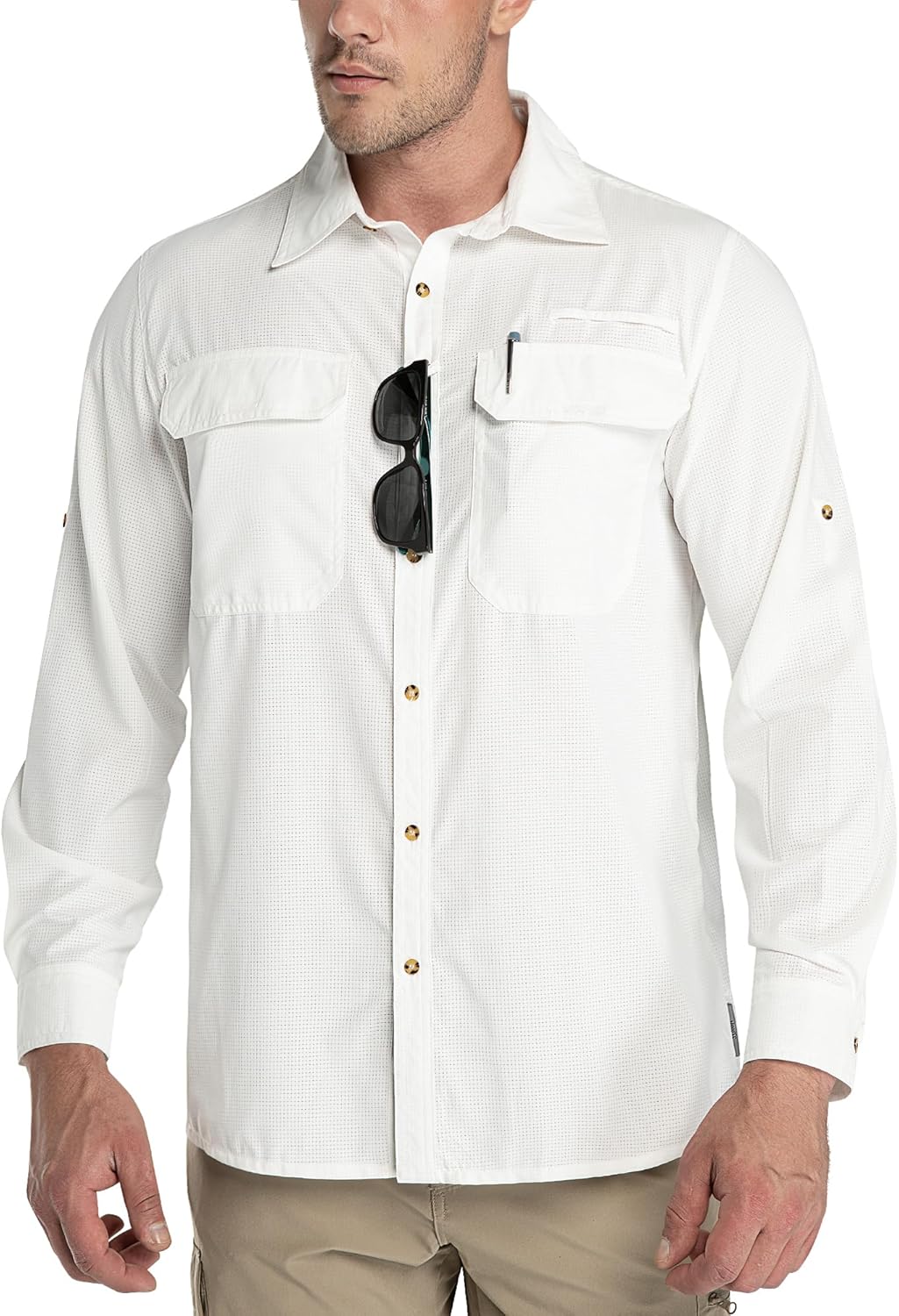 Outdoor Ventures Men's UPF 50+ UV Sun Protection Shirt, Long Sleeve Hiking Fishing Shirt Cooling Quick Dry for Safari Travel