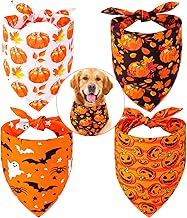 Whaline 4 Pack Halloween Dog Bandanas Reversible Fall Triangle Bibs Pumpkin Ghost Bat Pet Scarf Washable Cotton Pet Neckerchief for Medium Large Pets Cats Dogs
