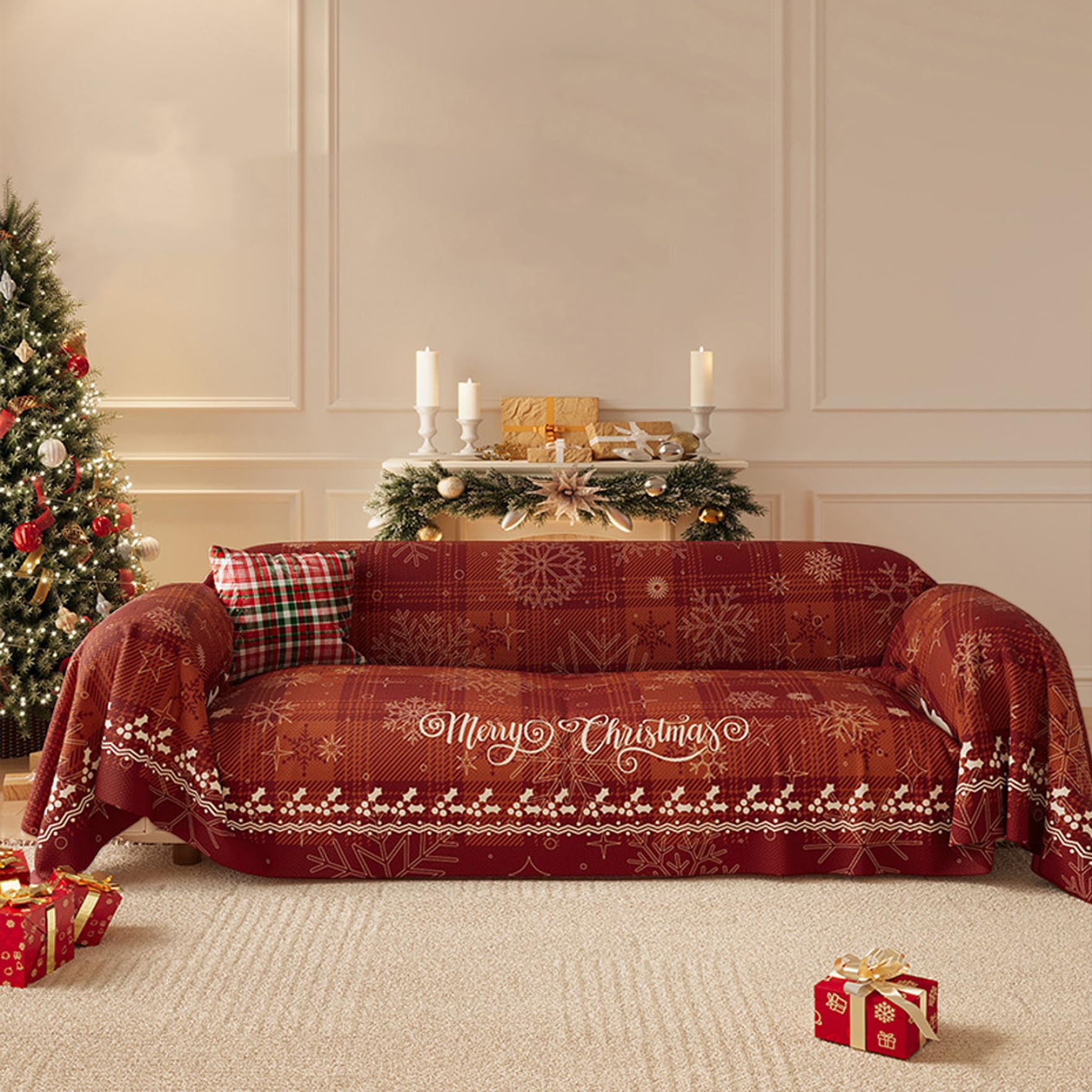 Housse de canapé de Noël à carreaux pour sublimer votre salon festif