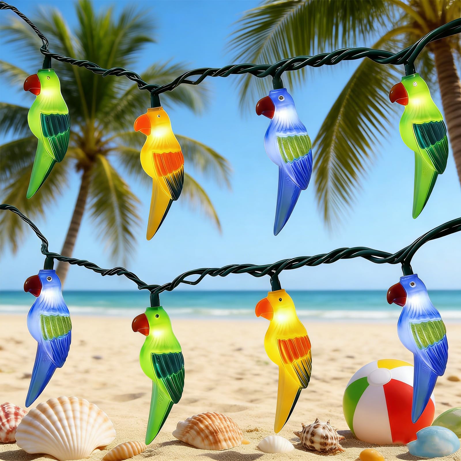 Photo 1 of ***NON-FUNCTIONAL SELLING AS IS ***Doratale Multicolor Parrot String Lights, 8.5Ft Parrot Camping Outdoor Party Lights with 10 LED Multicolor Parrot Lights, Summer Patio Decorations String Lights for Bedroom Home Decks Party Lighting
