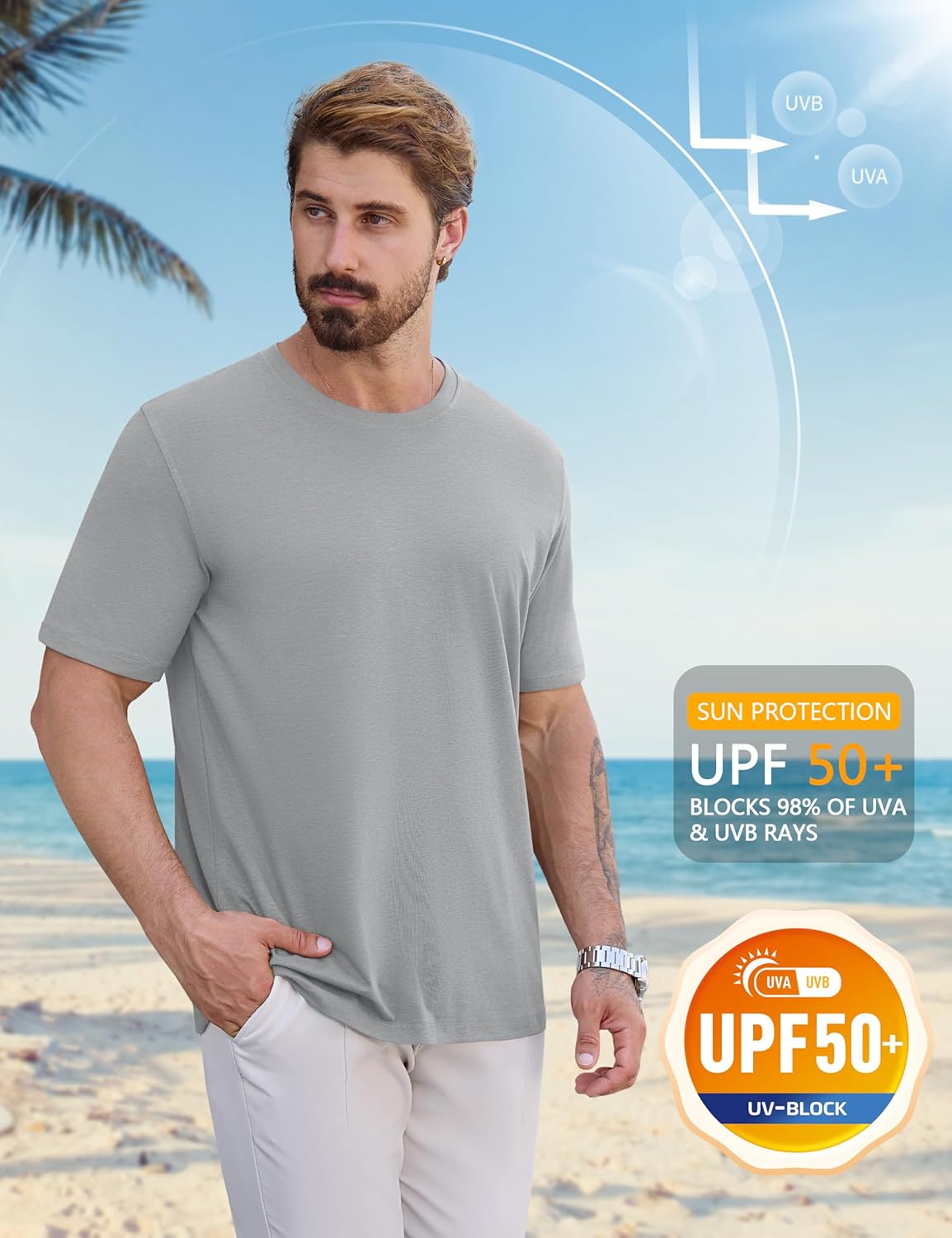 Cotrasen Mens T-Shirts Short Sleeve Cotton UPF 50+ Lightweight Moisture Wicking Casual Crew Neck Basic Tee Shirts - Image 4