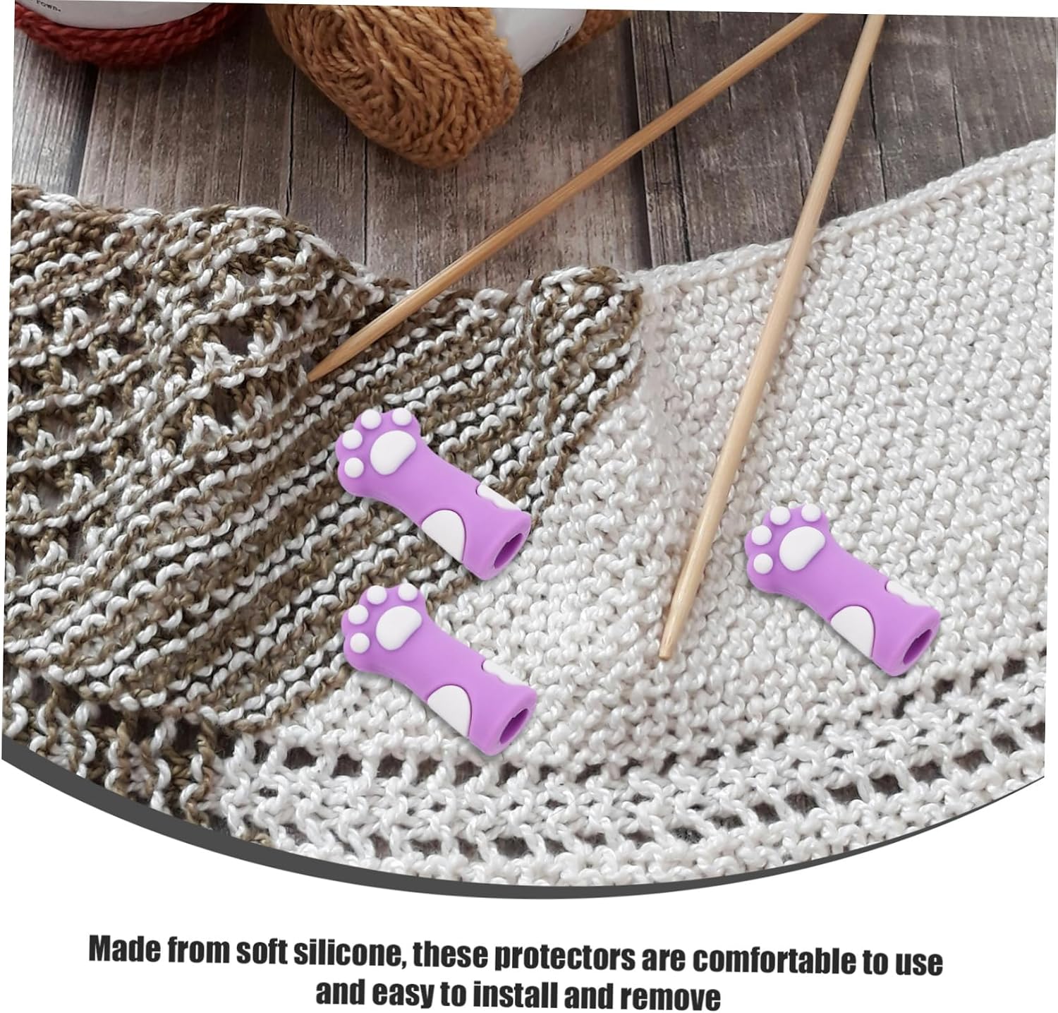KONTONTY 10pcs Cute Cat Paw Knitting Needle Protectors Soft Silicone Sleeves for Cuticle Scissors and Tweezers for Nail Care and Crafting