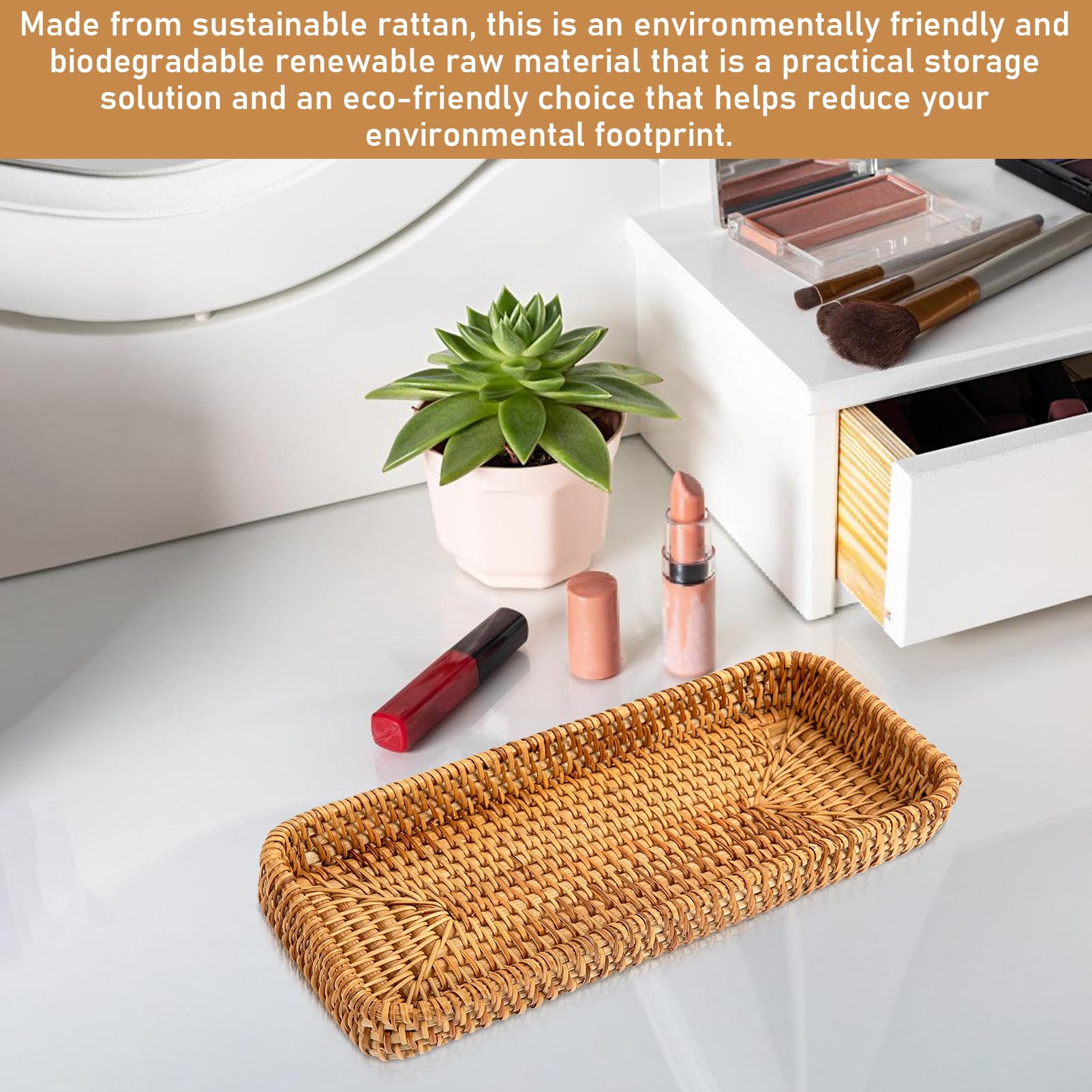 Panier Rangement Rotin LEKEFETO 27,5x11x4cm - Déco Salle De Bain - 2