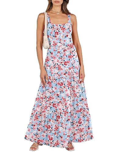 ANRABESS Women's Summer Casual Long Maxi Beach Vacation Dresses Sleeveless Square Neck Flowy Tiered Sun Dress with Pocke