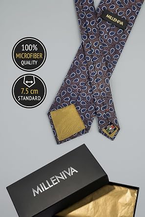 Damla Desenli Kahverengi Mavi Kravat & Mendil