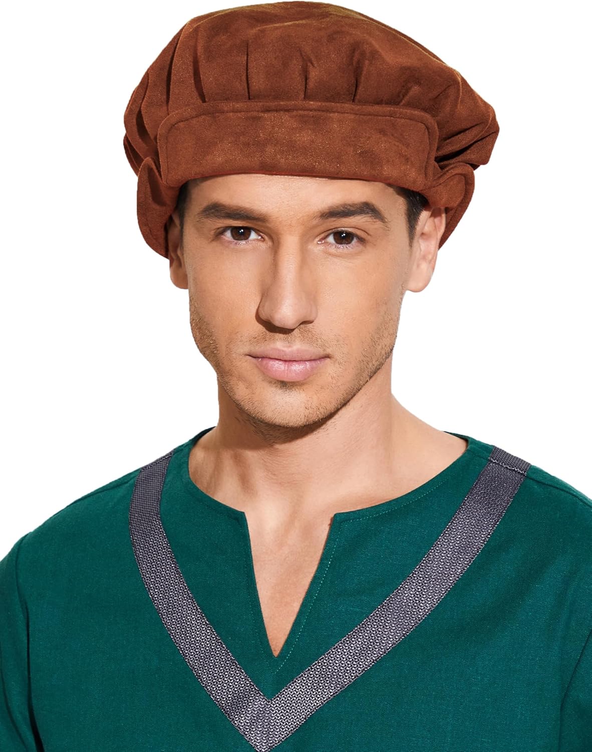 FURPHI Medieval Beret Cap for Men Women Faux Suede Hat Renaissance Festival Costume Accessories - Image 2