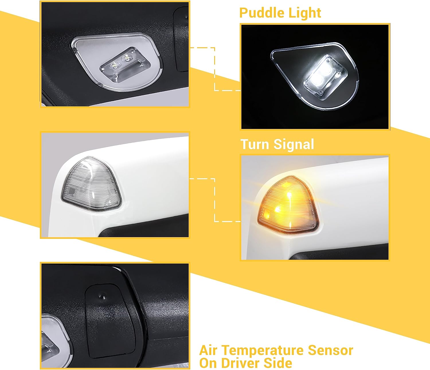 Sanooer Towing Mirrors Painted White Compatible with 2009-2018 Dodge Ram 1500, 2010-2018 Dodge Ram 2500 3500 with Power Glass Heated Turn Signal Light Puddle Lamp Temp Sensor Flip up Pair Set