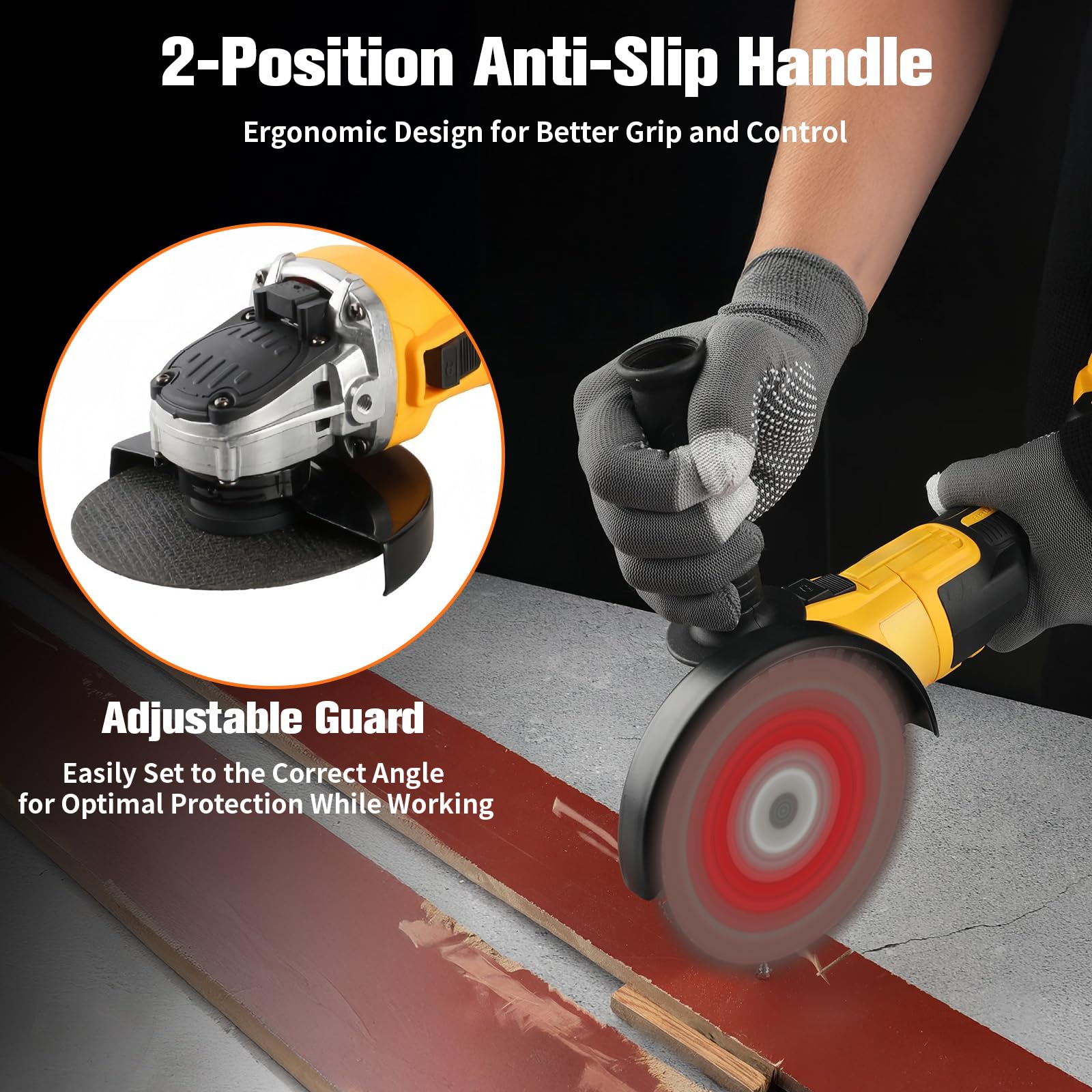 Amoladora angular inalámbrica compatible con batería Dewalt de 18 V y 20 V, potente herramienta de amoladora de 125 mm con ajustes de 3 velocidades, motor sin escobillas de 10000 rpm, protector