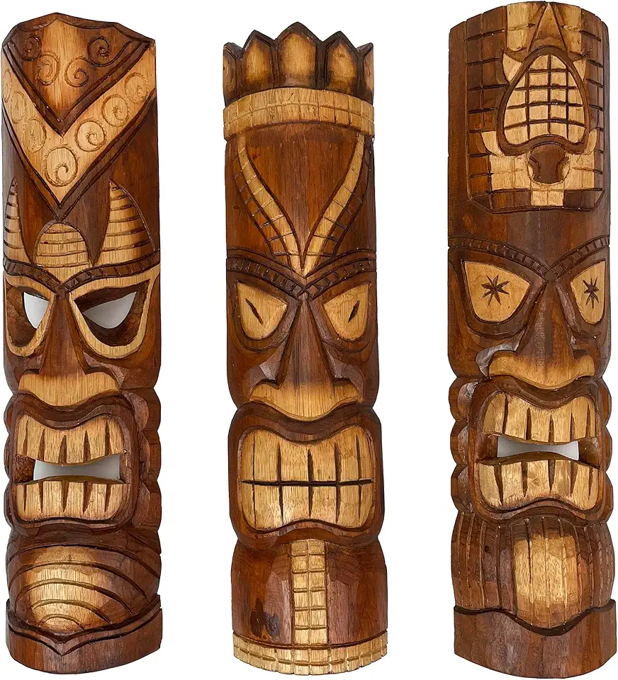 Set of 3 Exquisite 24-Inch High Hand-Carved Tiki...