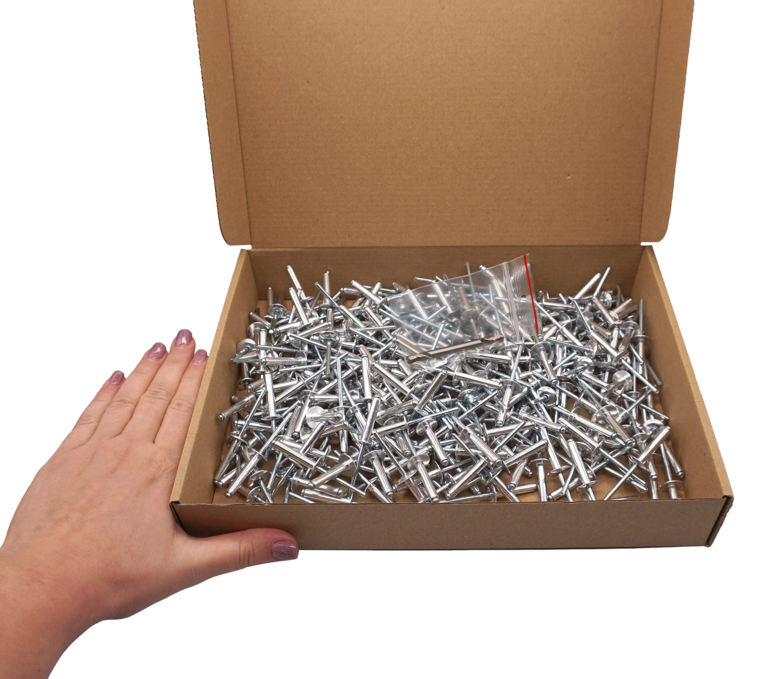 SKIR'CO (300 pièces) Rivets Aveugles à Grande Bride en Aluminium 5,0 x 25 mm, Mandrin en Acier, Foret Inclus