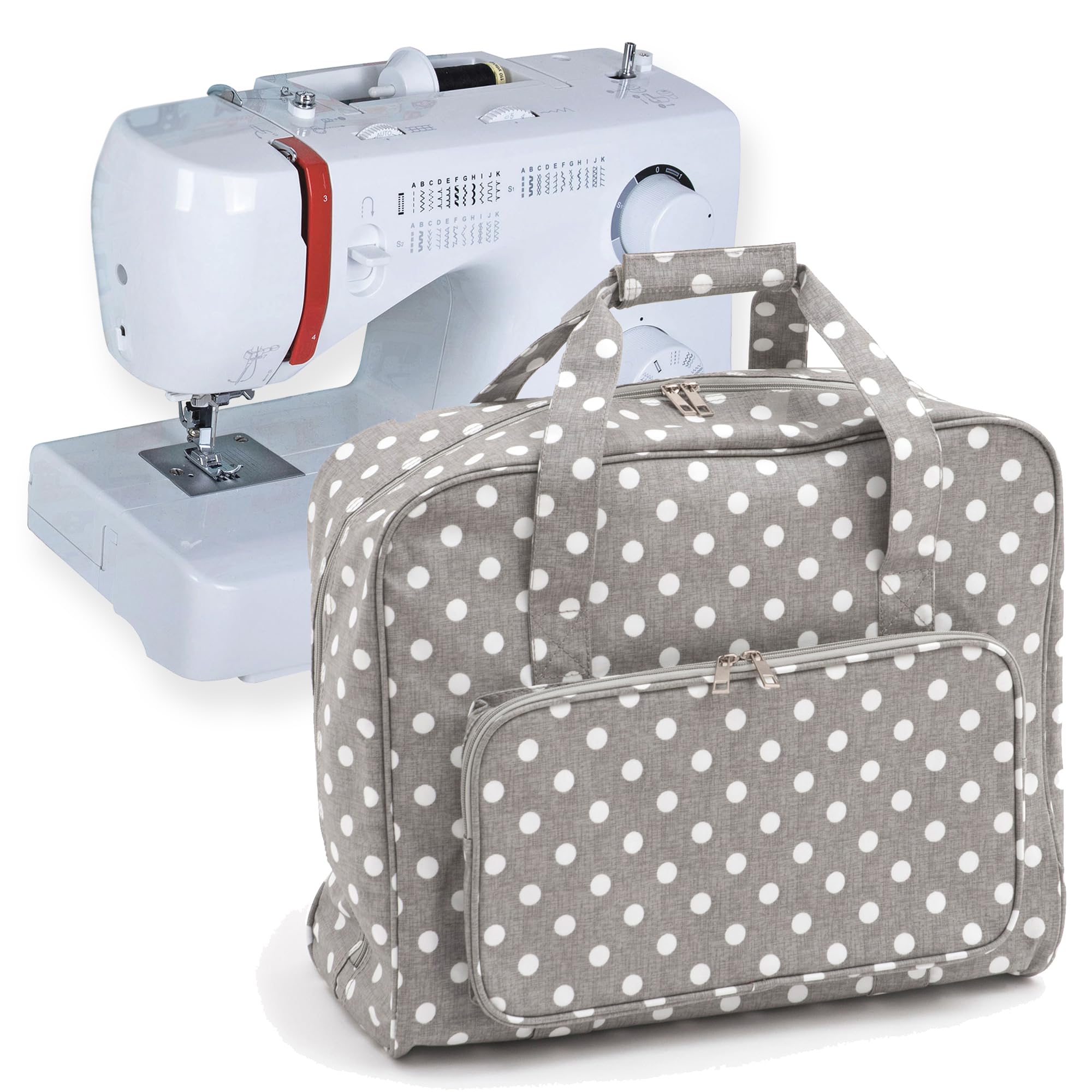 Hobby Gift MR4660 8 Value Collection: Nähmaschine Beutel: Matt PVC: Grau Leinen, Baumwolle, Grey Polka Dot, 20 x 43 x 37 cm