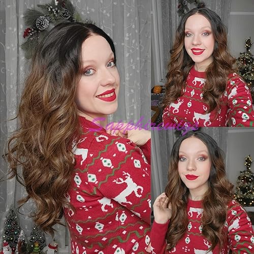 Miniatura 2 de SAPPHIREWIGS Peluca rizada con encaje frontal, color marrón, marrón natural, corta, suelta, rizada, mojada y ondulada, sin pegamento, pelucas de