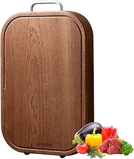 Leking Premium Solid Ebony Wood Cutting Board for Kitchen - 14.5"x9.5"x1" Double Sided Butcher Block, Thick Chopping Board with Juice Groove & Non-Slip Feet, Food Grade Serving Board for Meat Veggie