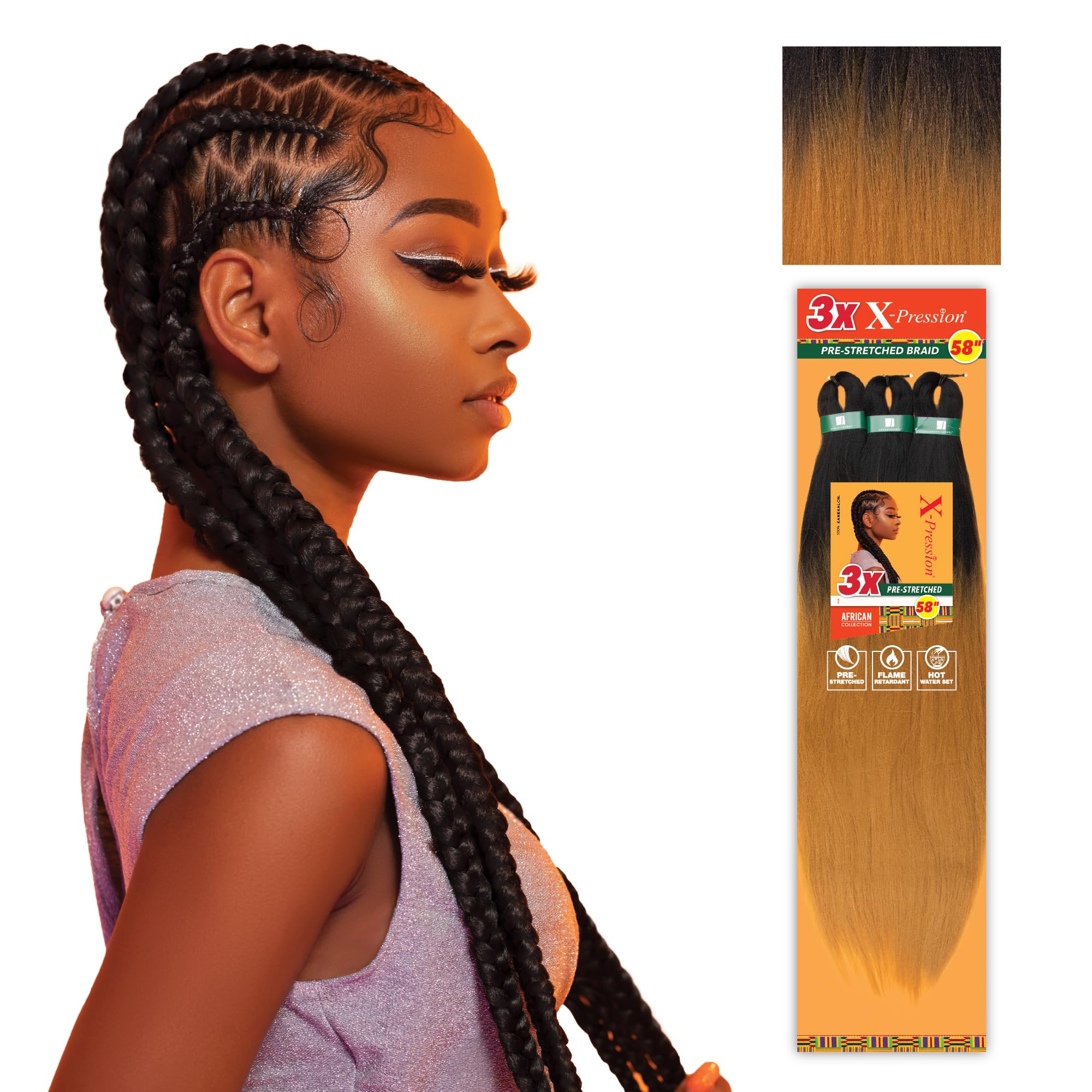 Sensationnel (1 pack, T1B/27) - X-pression Prestretched Braiding Hair - Kanekalon flame retardant smooth yaki braid hair extension 7.6cm X 150cm (1 pack, T1B/27)