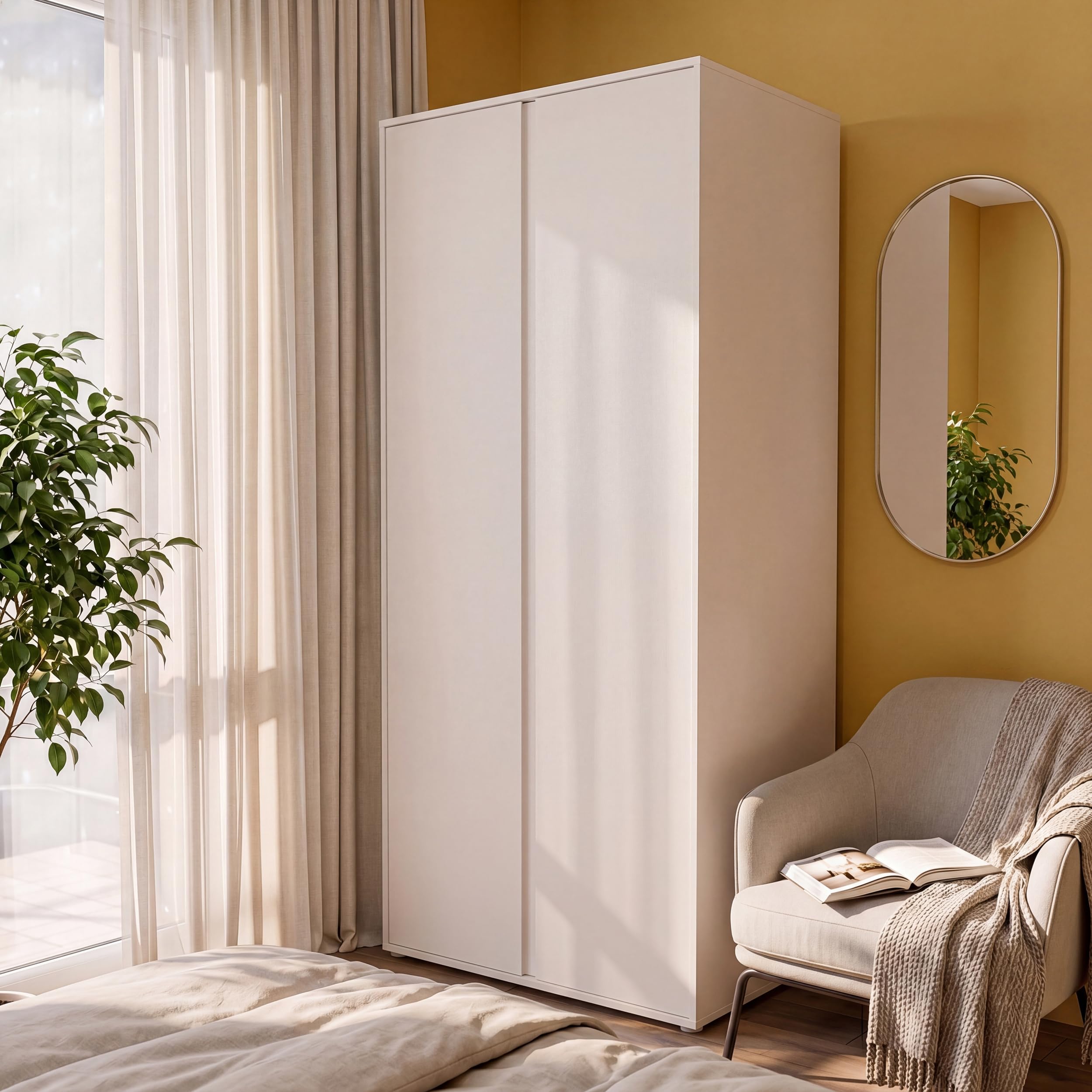 Forte LISSON Kleiderschrank 80 90, modern-minimalistischer Schrank, 2 Drehtüren, Einlegeboden und Kleiderstange, Holzwerkstoff, Kaschmir Beige, 86,2 cm breit x 193,7 cm hoch x 60,2 cm tief