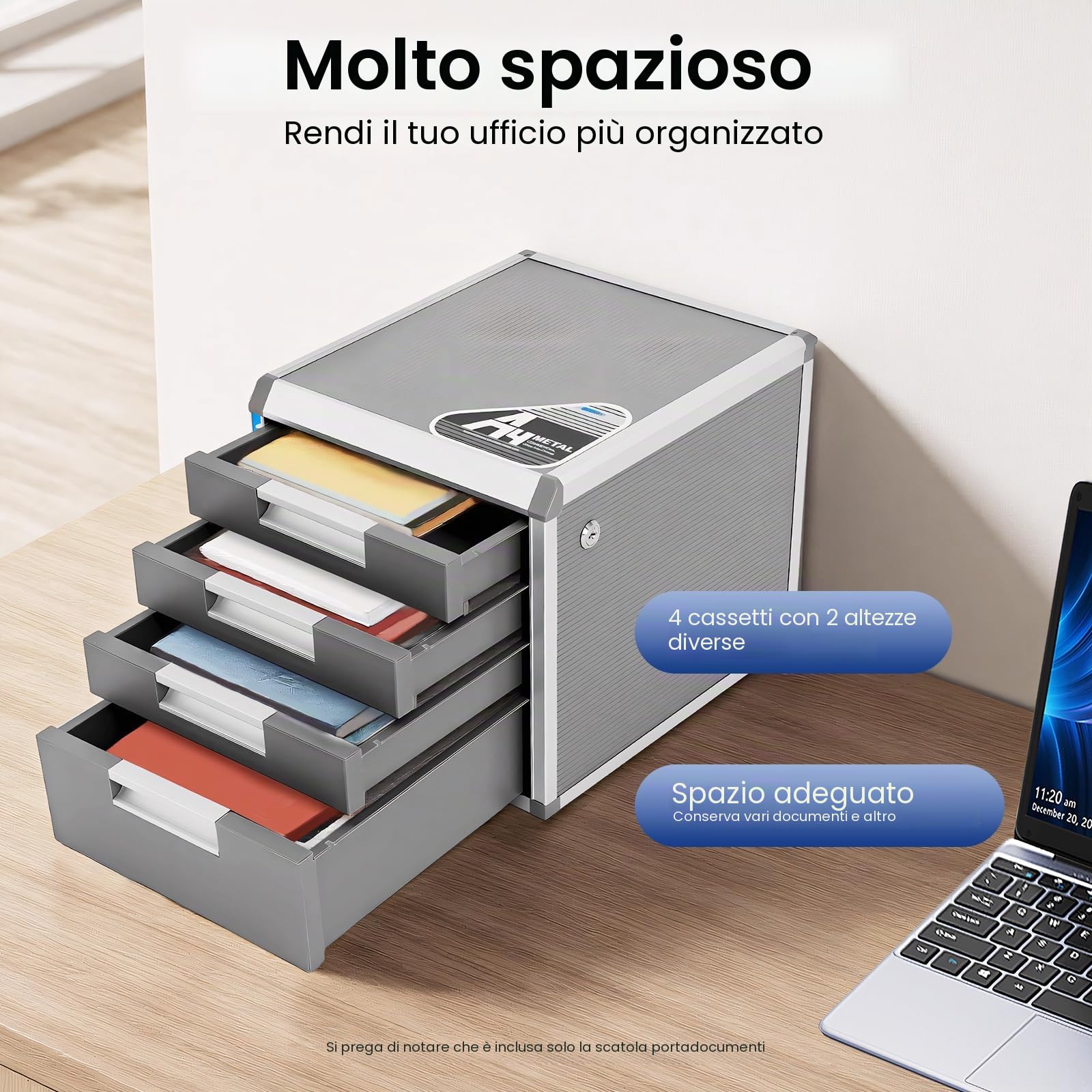 Cassettiera a 4 scomparti, con chiusura a chiave, organizer da scrivania, formato A4, organizer da tavolo, organizer per lettere, adatto per tutti gli uffici
