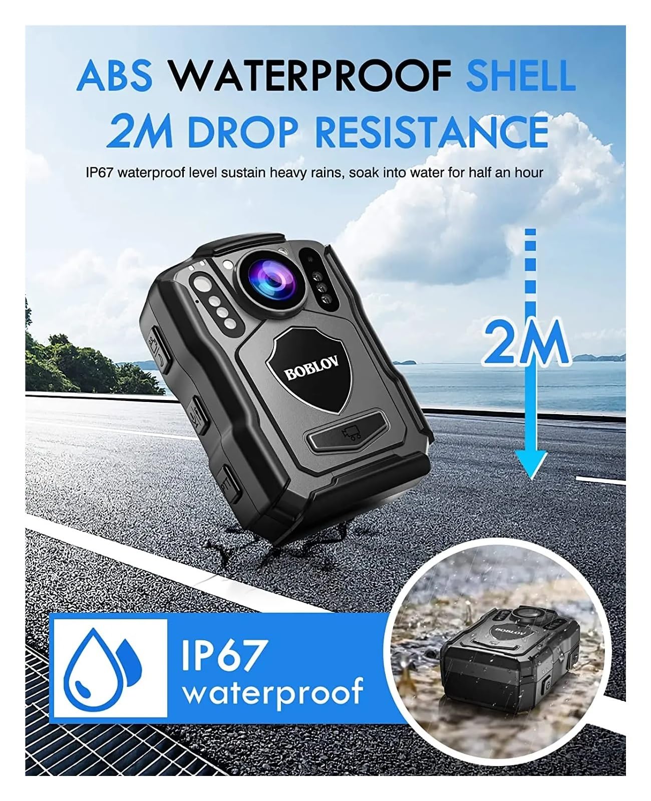 Kamera nasobna, Kamera policyjna M5 Rejestrator GPS 1440P Kamera montowana na ciele 128G Kamera noktowizyjna IP67 Dashcam 4200mAh Bateria Kamera korpusowa(64GB with GPS)