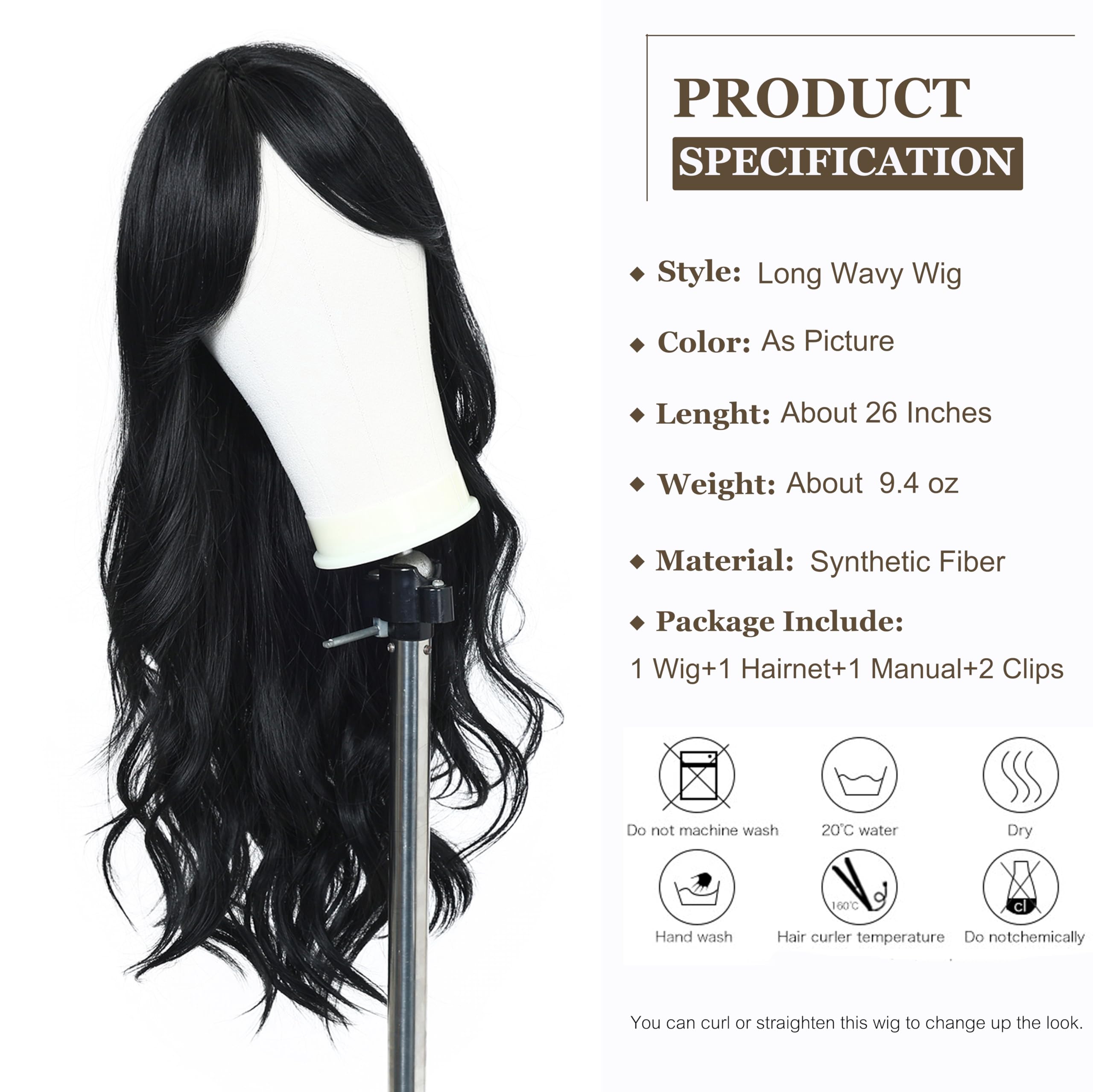 Esmee Long Straight Natural Synthetic Hair Layered Wigs for Women with Dark Roots for Daily Party Use-24 Inches: Black