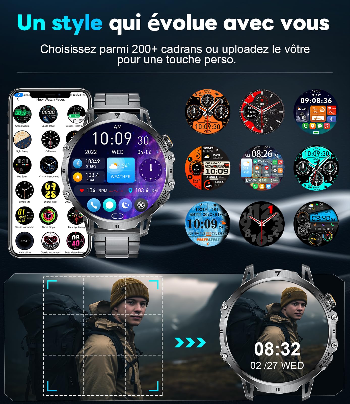 LIGE Montre Connectée Homme avec 1300mAh/1,85'' HD Grand Écran/LED Lampe,Smartwatch Homme avec Moniteur de Fréquence Cardiaque et Sommeil/110+ Modes Sportifs,IP68 Étanche Android iOS,Noir Mat