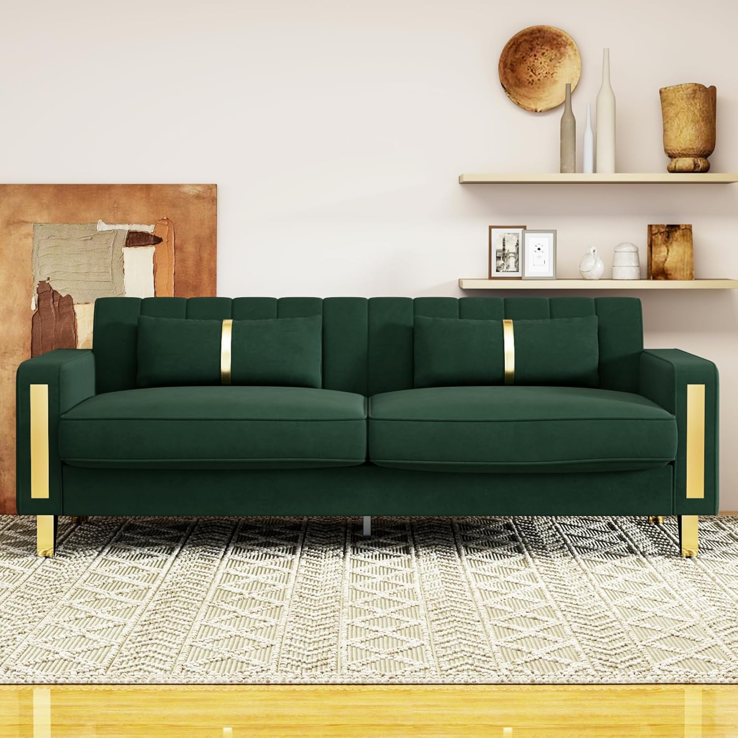 Amazon.com: Leltsen Modern Green Velvet Couch for Living Room, 3 Seater ...