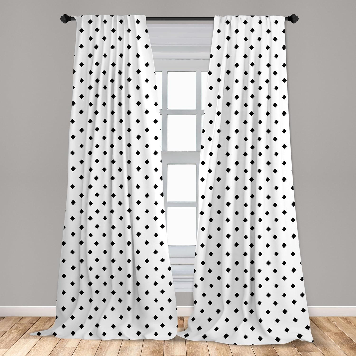 Ambesonne Black and White 2 Panel Curtain Set, Simplistic Monotone Geometric Pattern with Rhombus Hand Drawn Mosaic, Window Treatment Living Room Bedroom Decor, Pair of - 28" x 95", White Black