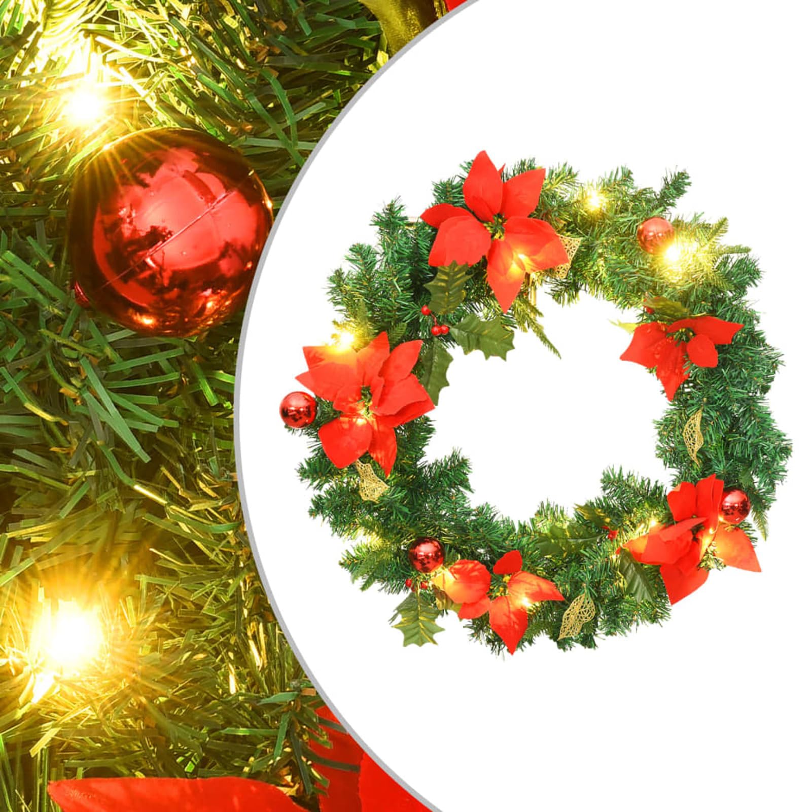 Weihnachtskranz mit Grün 60 cm PVC, CIADAZ Weihnachtsdeko, Türkranz Weihnachten, Adventskranz Modern, Christmas Decor, Türkranz Weihnachten Außen, Türkranz Winter 321517