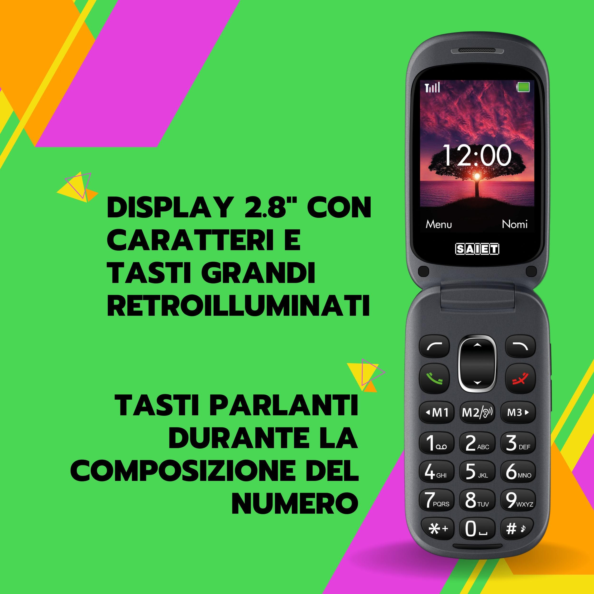 SAIET - Cellulare per Senior Facile da Usare FOCUS - Telefono per Anziani Tasti e Caratteri Grandi - Cellulare Anziani con Audio Amplificato - Nero