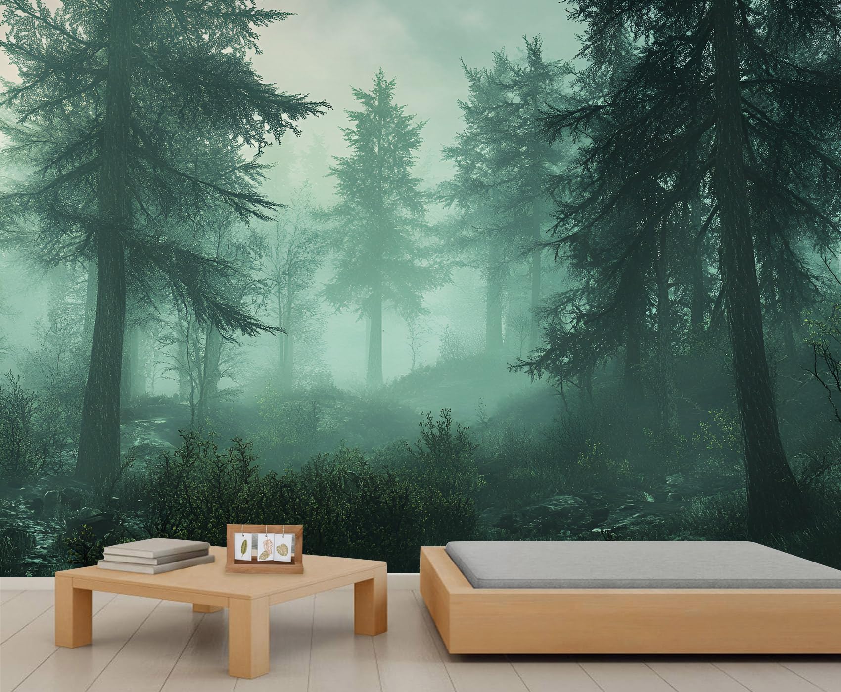 Misty Forest Wall Murals 350x254cm Woodland Large Mural Natural Scenery Mural Wallpaper for Bedroom Forest Wall Decor (Not Peel n' Stick)
