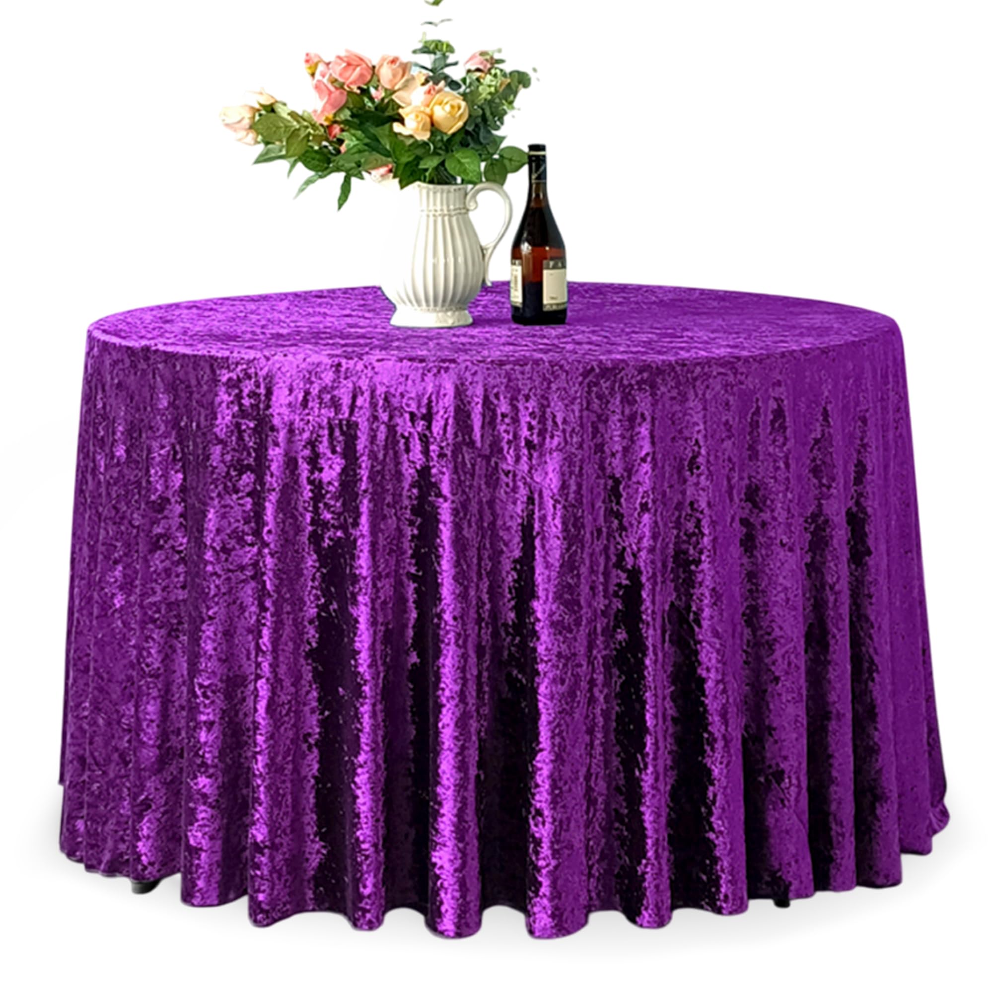 Trimming Shop 132" Round Purple Crushed Velvet Table Cloth, Pack of 1