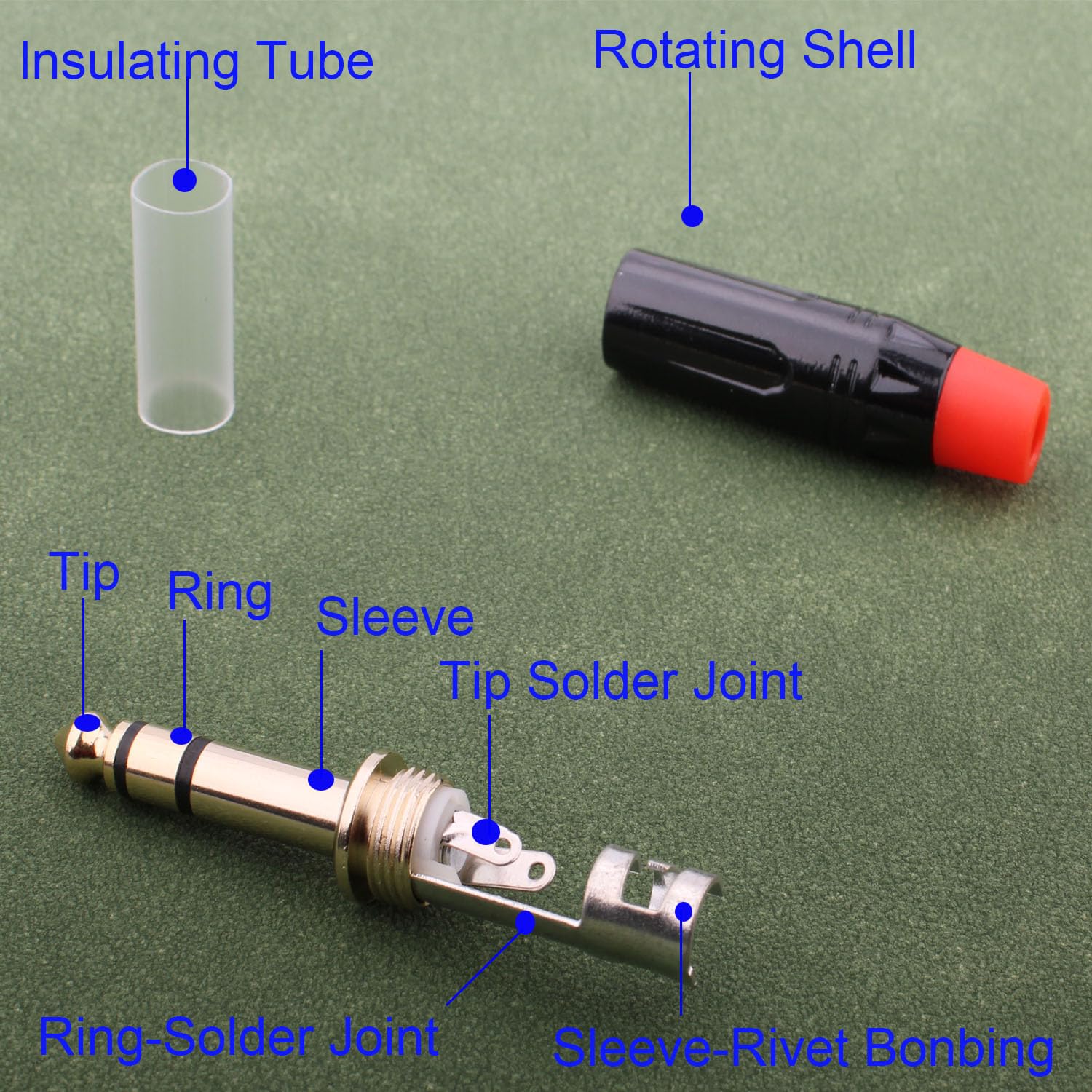 RUNCCI-YUN 4 pz connettore saldare 6,35 mm,Spina audio TRS da 6,35 mm, connettore stereo maschio da 1/4", spina per microfono 6,35 mm TRS placcata in oro per chitarra/altoparlante/microfono