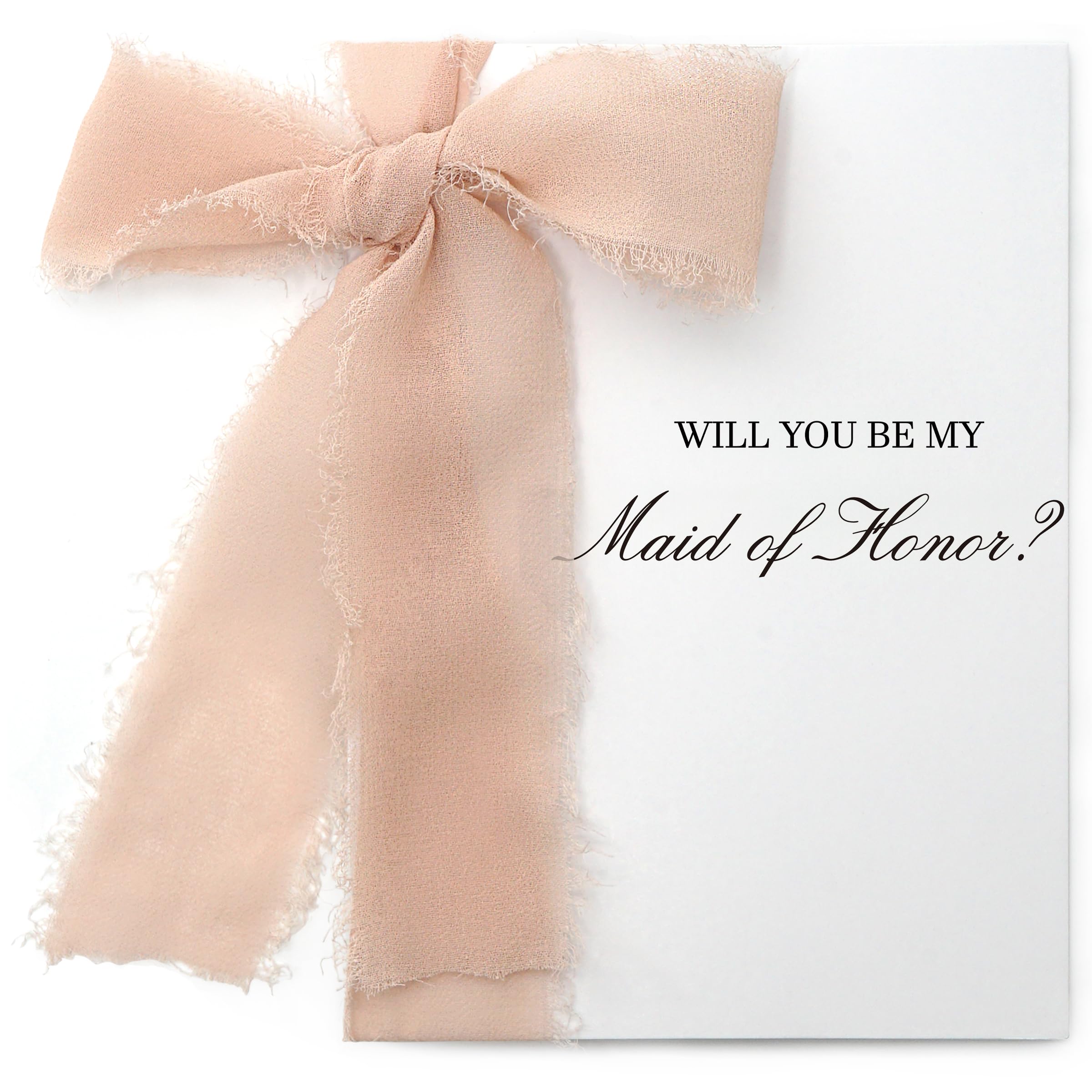 SEEBERY Maid of Honor Proposal Gift Set - Will You Be My Maid of Honor Card with Envelope, Gold Stickers & Ribbon Bow for Wedding or Bridal Shower, Champagne