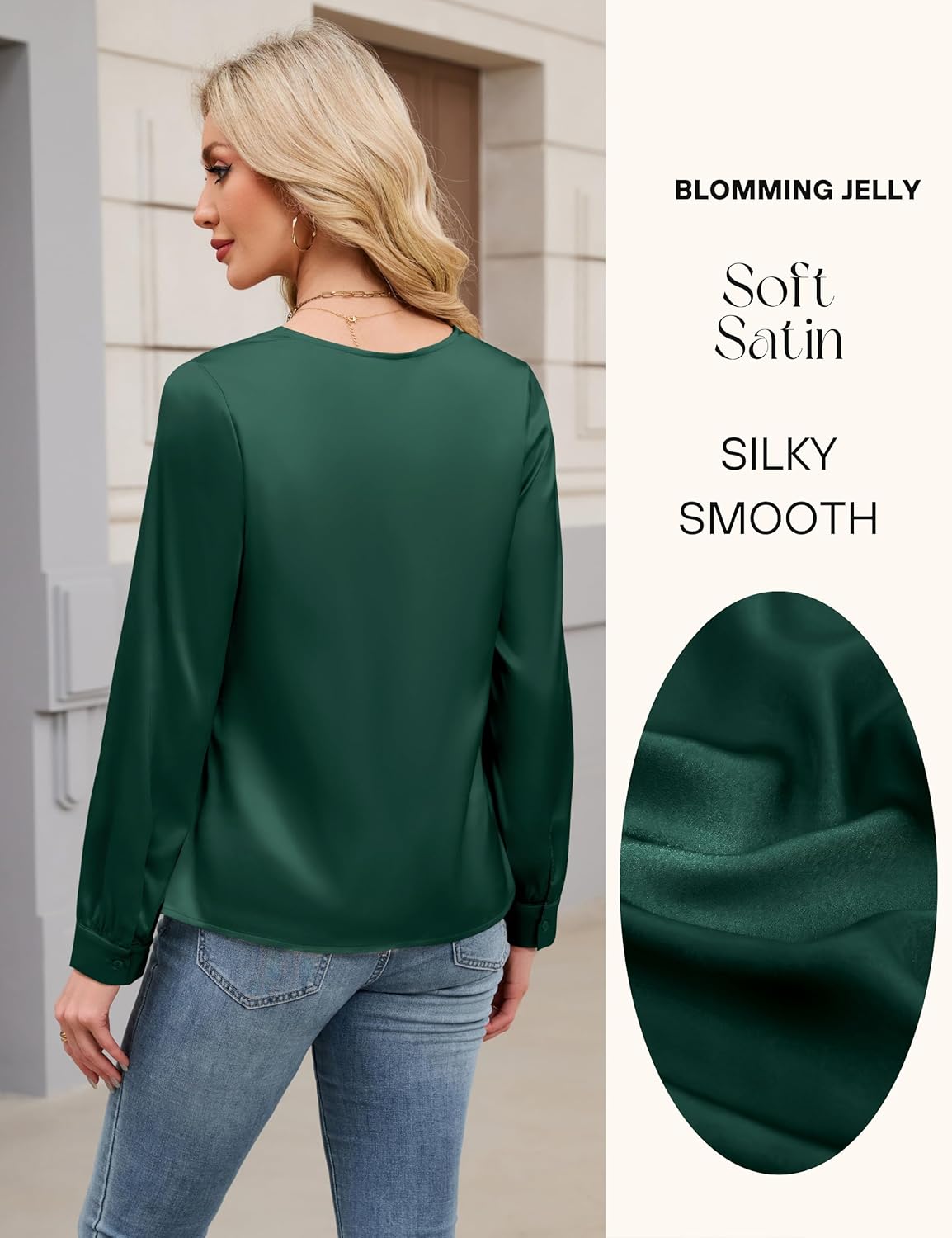 Blooming Jelly Womens Satin Blouse Cowl Neck Draped Silky Long Sleeve Dressy Tops Fall Trendy Fashion Business Casual Outfit - Image 4