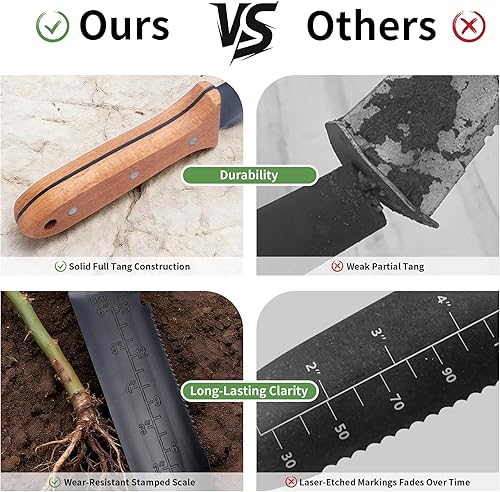 Miniatura 5 de YANG Hori Hori - Cuchillo de jardín de acero inoxidable de 7 pulgadas con funda de tela Oxford, mango de madera de haya de espiga completa,