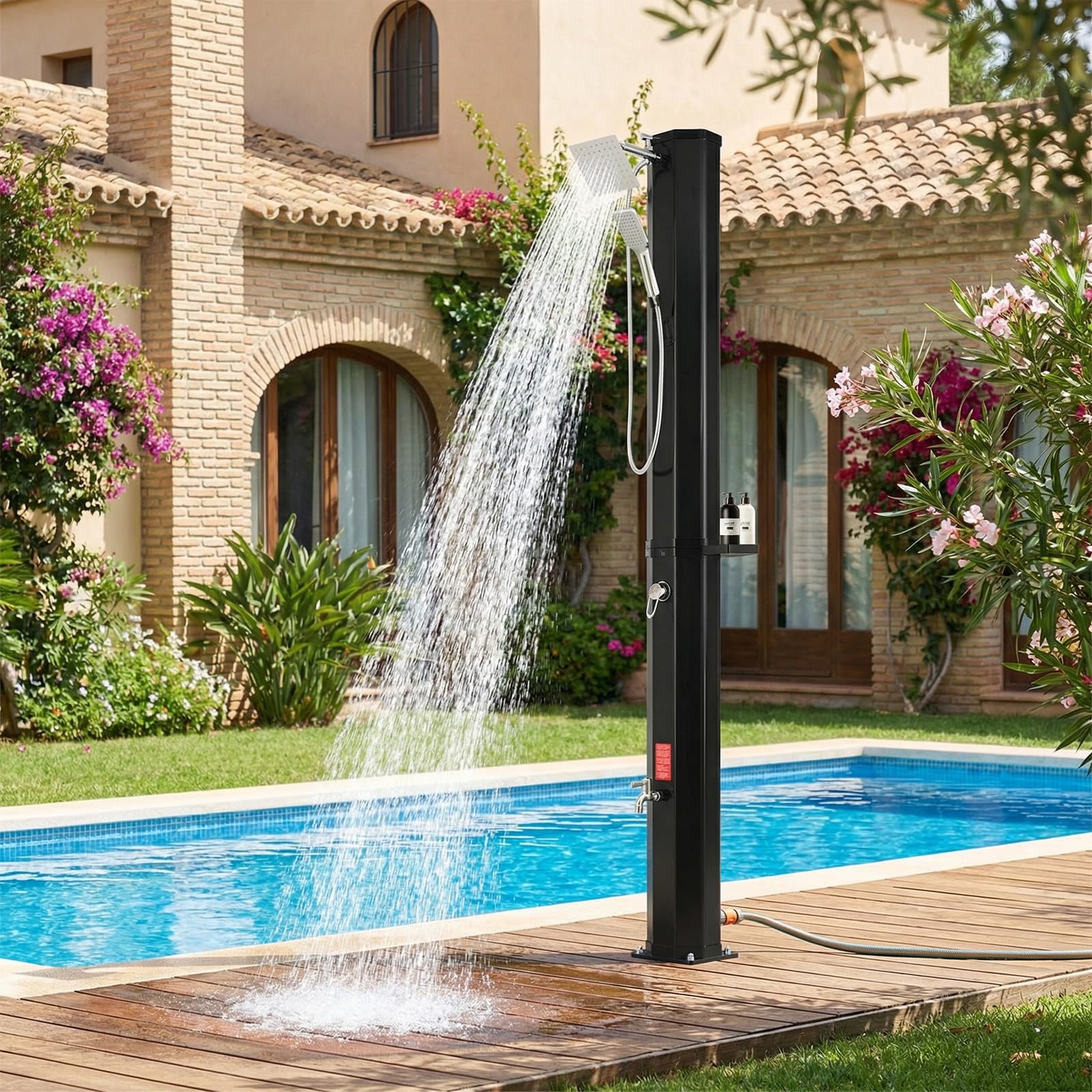 LIFERUN Douche Solaire 60L, Douche de Jardin Solaire, avec Pommeau de Douche, Douchette, Robinet et Housse de Protection, Eau Chaude jusqu'à 60 °C, sans Raccordement Électrique, pour Piscine Plage