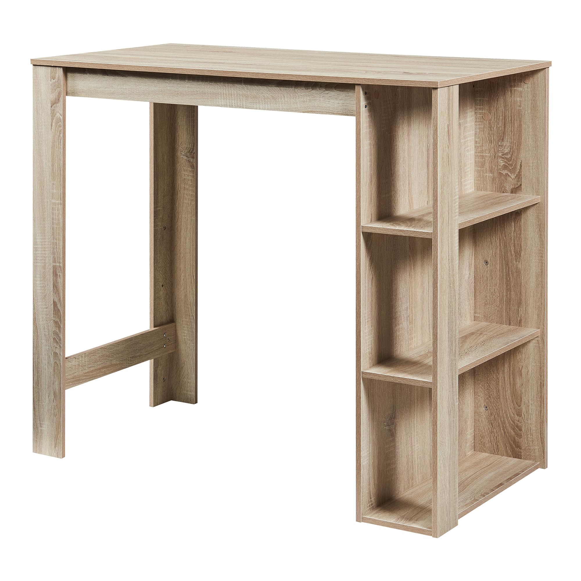 [en.casa] Table de Bar Design avec Surfaces de Rangement Table Bistrot avec 3 Étagères Panneaux de Particules 120 x 60 x 106 cm Effet Chêne
