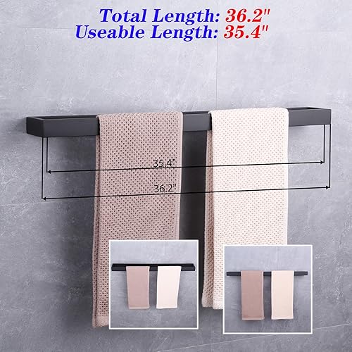 Miniatura 2 de GERZWY Toallero de baño negro mate de 36 pulgadas, barra de toalla de baño de acero inoxidable SUS 304, estilo moderno, montaje en pared